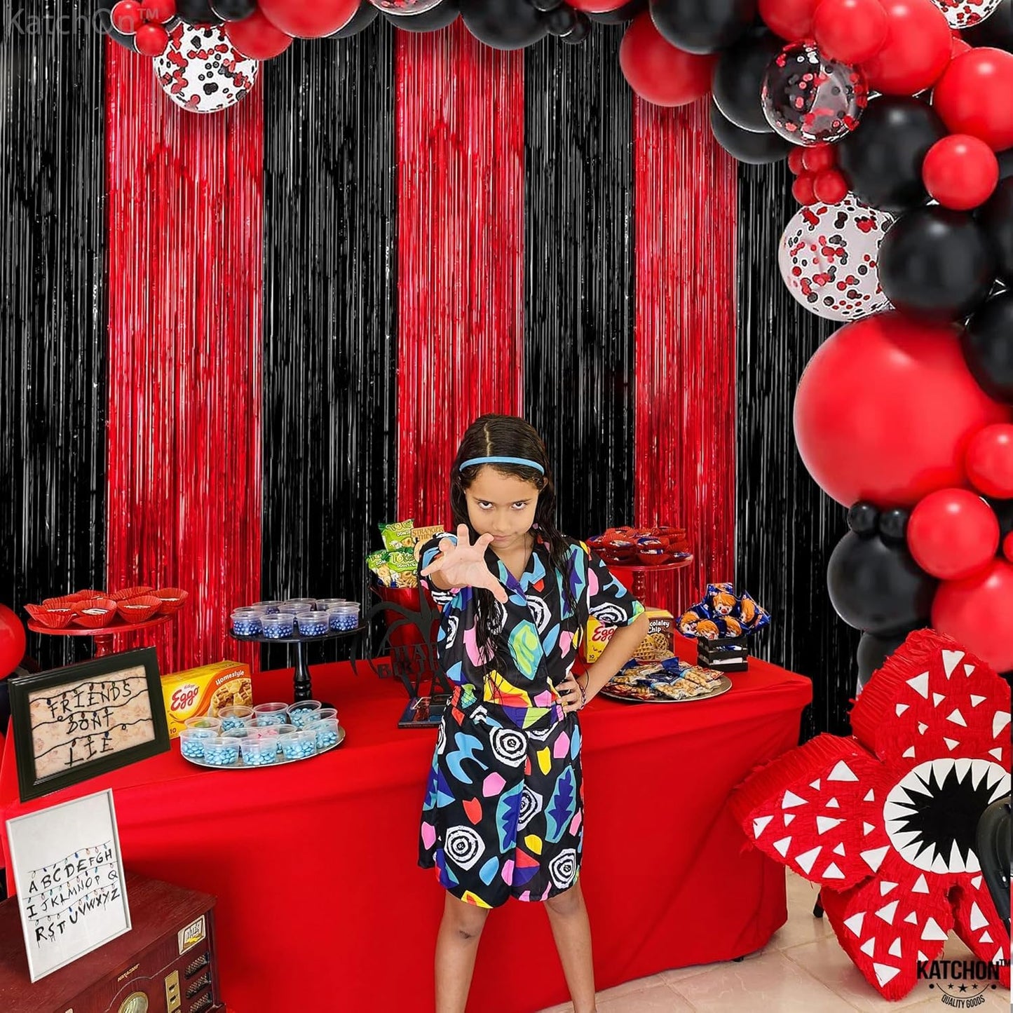 KatchOn Red and Black Fringe Curtain - 6.4x8 Ft Pack of 2 | Red and Black Streamers for Casino Theme Party Decorations | Foil Fringe for Anniversary, Bachelorette | Graduation Decorations 2026
