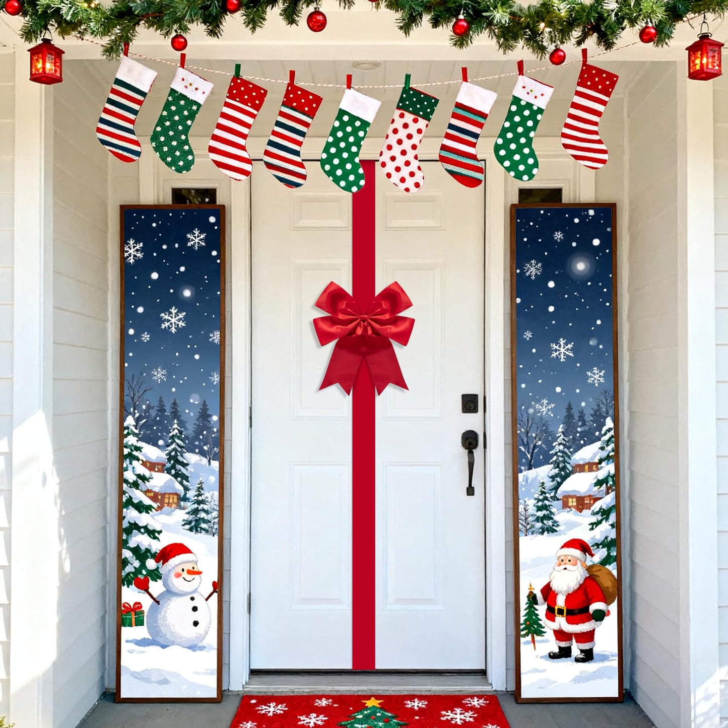 Iceyyyy 14.2 Ft Extra Large Christmas Front Door Warpping Bow, Adjustable Red Christmas Doors Ribbon Bow with Buckle, Giant Christmas Door Wreath Bows for Cabinet Door Home Festival Decor
