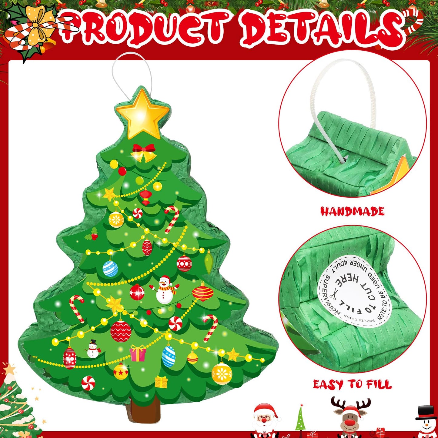 Christmas Tree Piñata 16 Inch Christmas Mexican Piñata with Stick Blindfold Xmas Piñatas Bundle for Xmas Birthday Holiday Game Favors Photo Prop Decoration