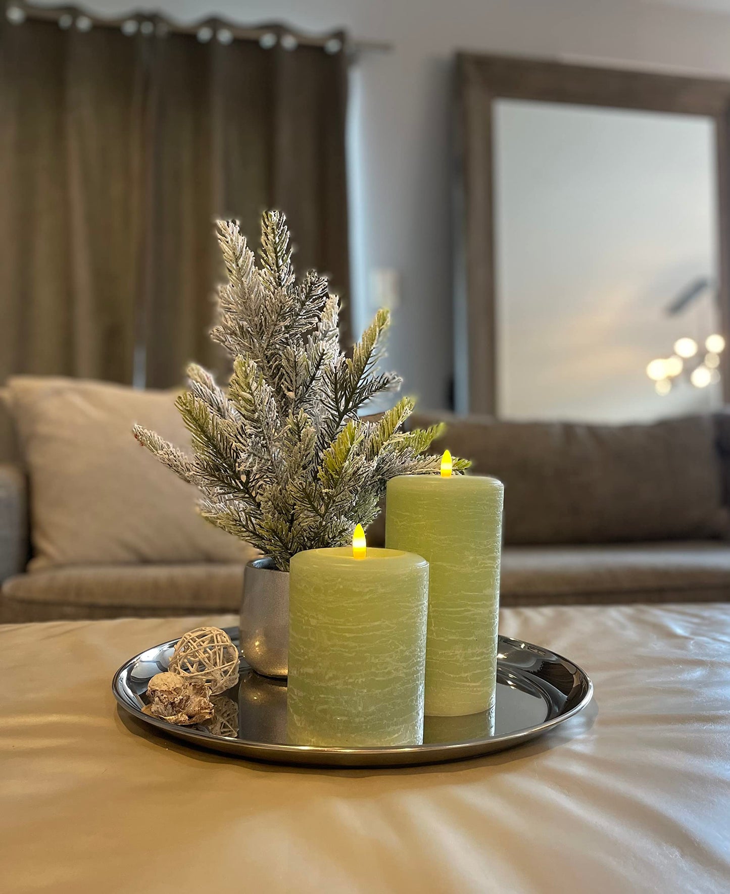 LumiPur Signature Natural Glow Flickering Flameless LED Wax Pillar Candle (3.5" x 7", Sage Green)