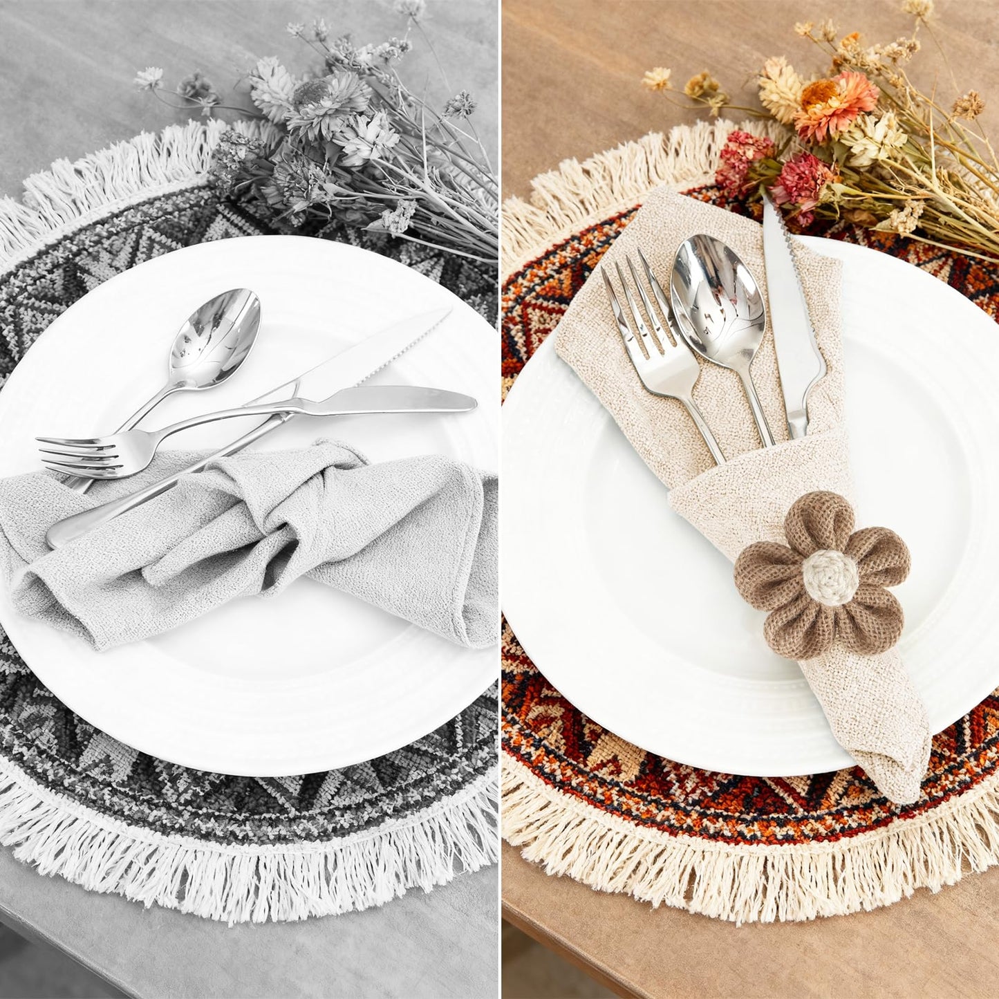 Napkin Rings Set of 12 Handmade Rustic Napkin Rings Reusable Boho Napkin Ring for Elegant Dining Table Decoration Perfect for Christmas, Thanksgiving, Wedding, Holiday, Everyday Use