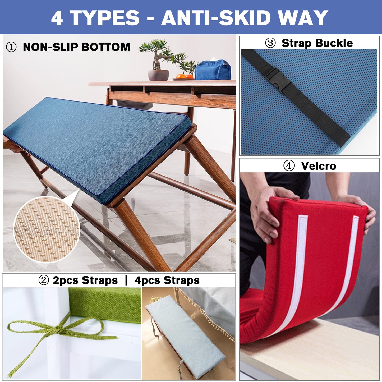 SXROMDA Customize Bench Cushion, Furniture Cushion, High Density Memory Foam, Linen Washable, Non-Slip Bench Pad for Shoe Bench Rack, Window, Piano, Dining (Custom Size, Blue)