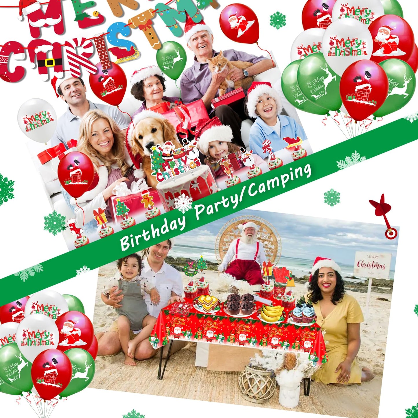 Sekeline Christmas Dinnerware Set Santa Claus Party Supplies Includes Plates Napkins Cups Knives Spoons Forks Tablecloth Balloons Banner Cupcake Toppers for Merry Christmas Party 156 Pieces