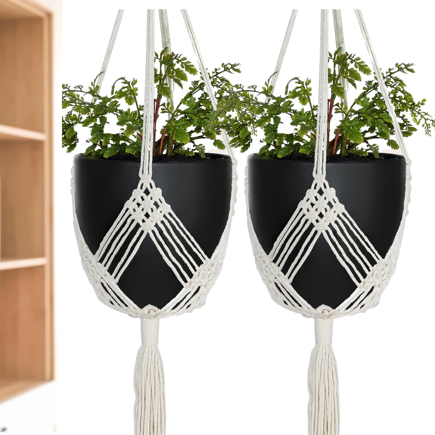 Shineloha 2 Pack Macrame Planter Hanger for up to 8" Pot, Indoor Hanging Planter | Plant Hanger Indoor, Hanging Plants Holder Basket | No Plant or Pot Included