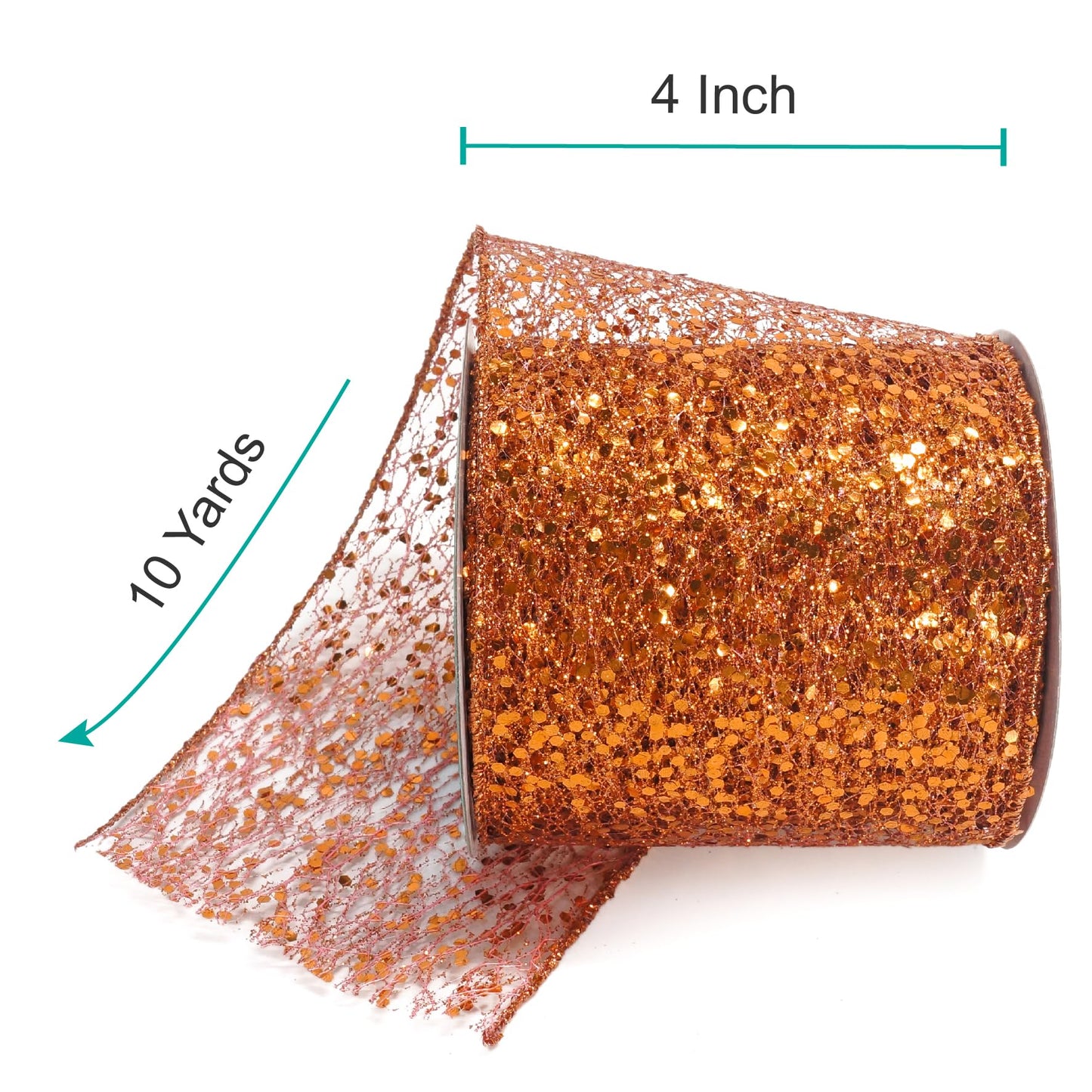 CT CRAFT LLC Sparkling Glitter Mesh Wired Ribbon 4" x 10 Yards Bronze Orange for Christmas Home Decor Bow Gift Wrapping DIY Crafts Wreath
