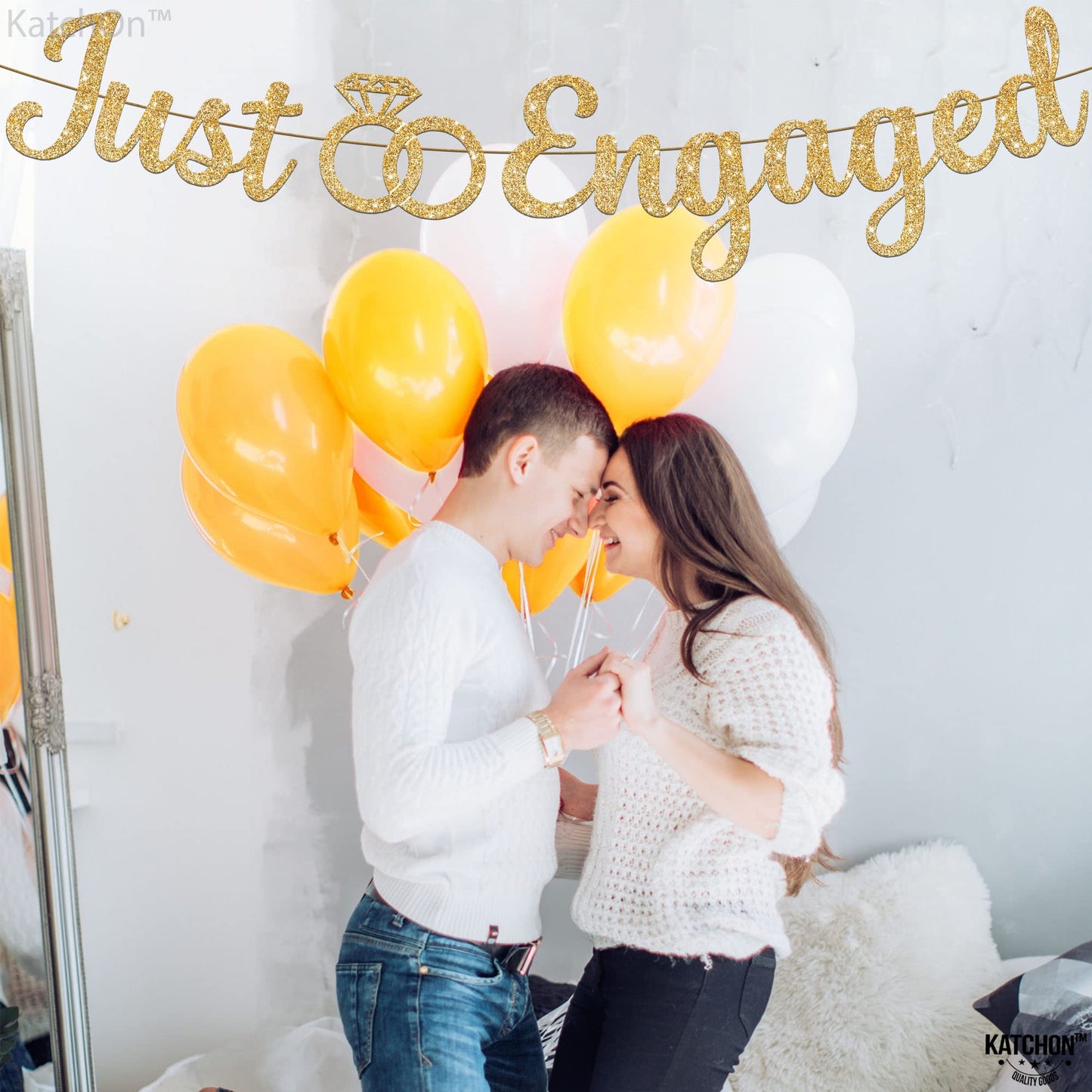 KatchOn, Glitter Gold Just Engaged Banner - 10 Feet, No DIY | Engagement Banner for Just Engaged Decorations | Engagement Party Decorations | Just Engaged Decorations