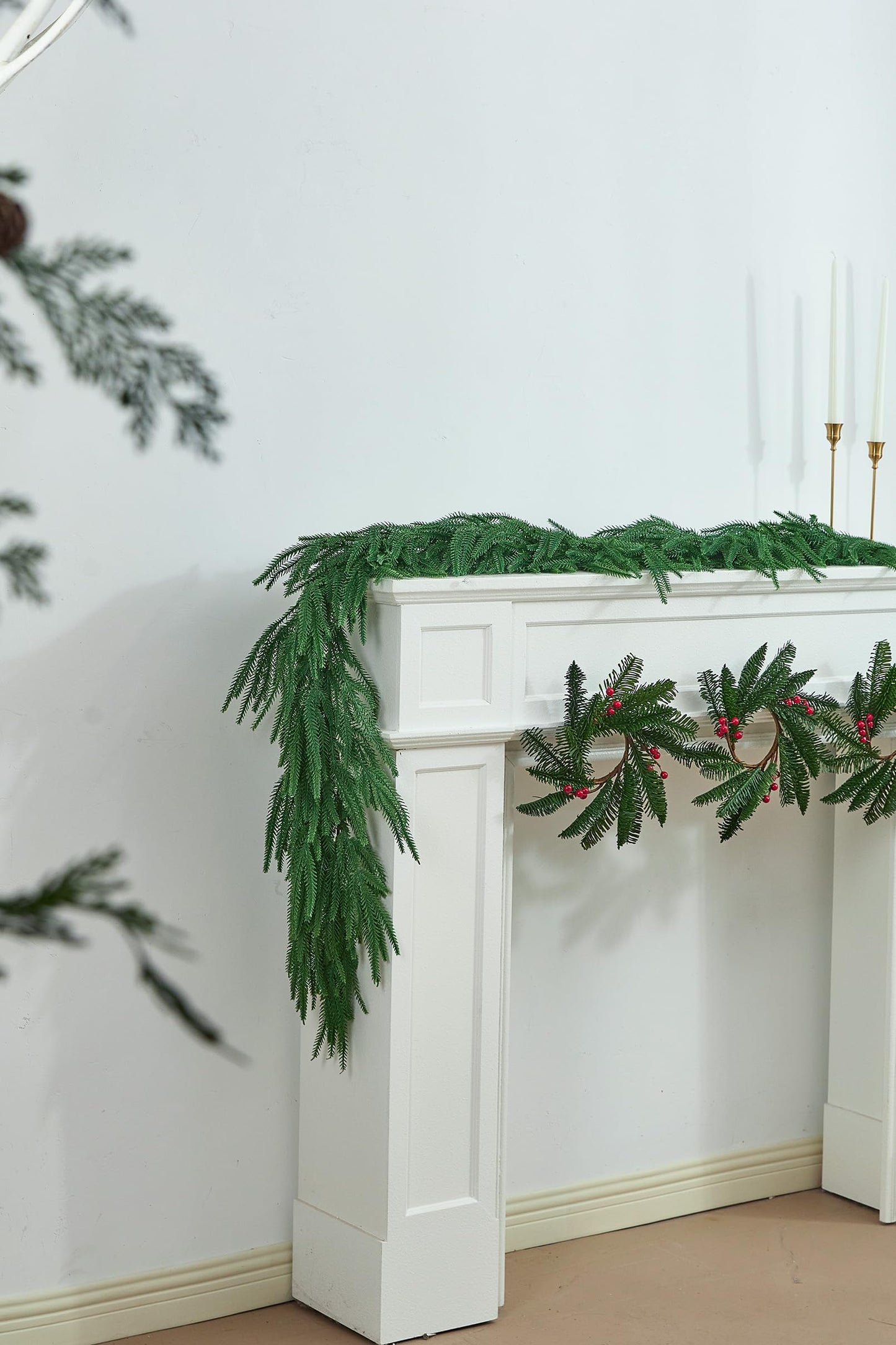 Heleze 6 Ft Norfolk Pine Garland Realistic - Christmas Mantel Garlands, Faux Norfolk Pine Natural Touch Garland for Table Fireplace Stairs Christmas Decorations
