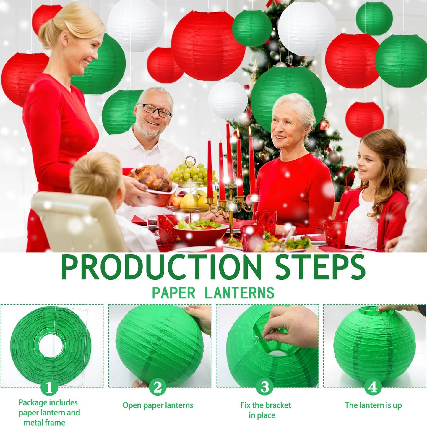 KAXIXI Christmas Party Decorations, Red White Green Hanging Paper for Xmas Party New Year's Eve Christmas Theme Birthday Italian Party Decor Yard Garden,15pcs