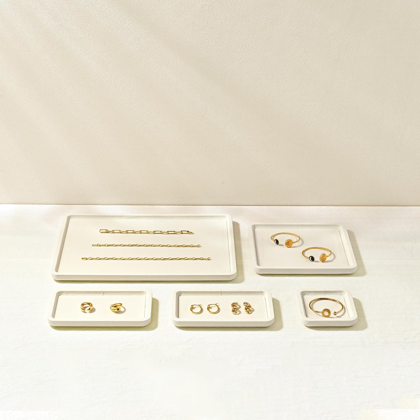 Papten Microfiber Jewelry Trays Stackable Ring Earring Bracelet Necklace Bangle Watch Display Tray Drawer Organizer 3.93 * 3.93 * 0.59inch (White