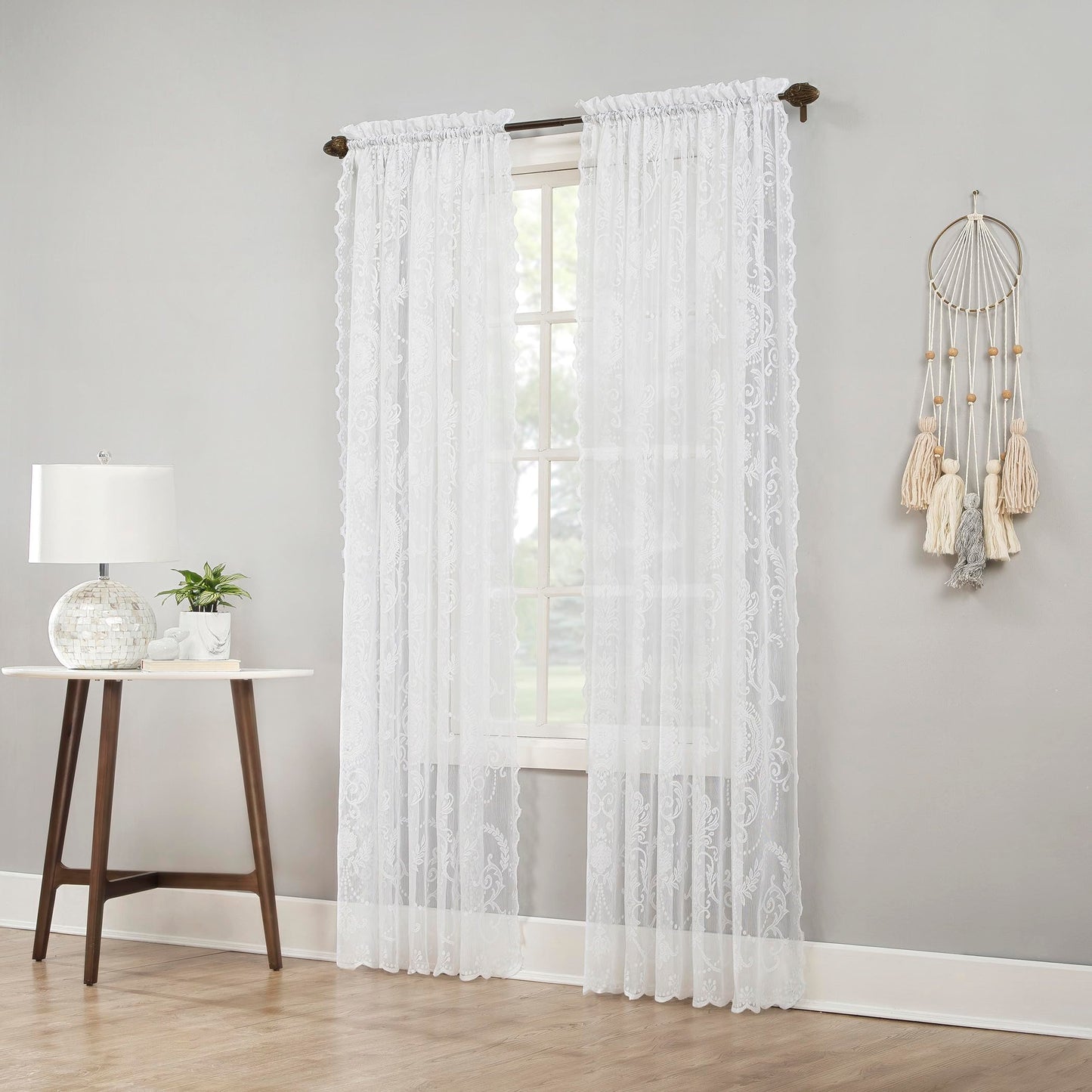 No. 918 Ariella Floral Lace Rod Pocket Curtain Panel, 58" x 84", White
