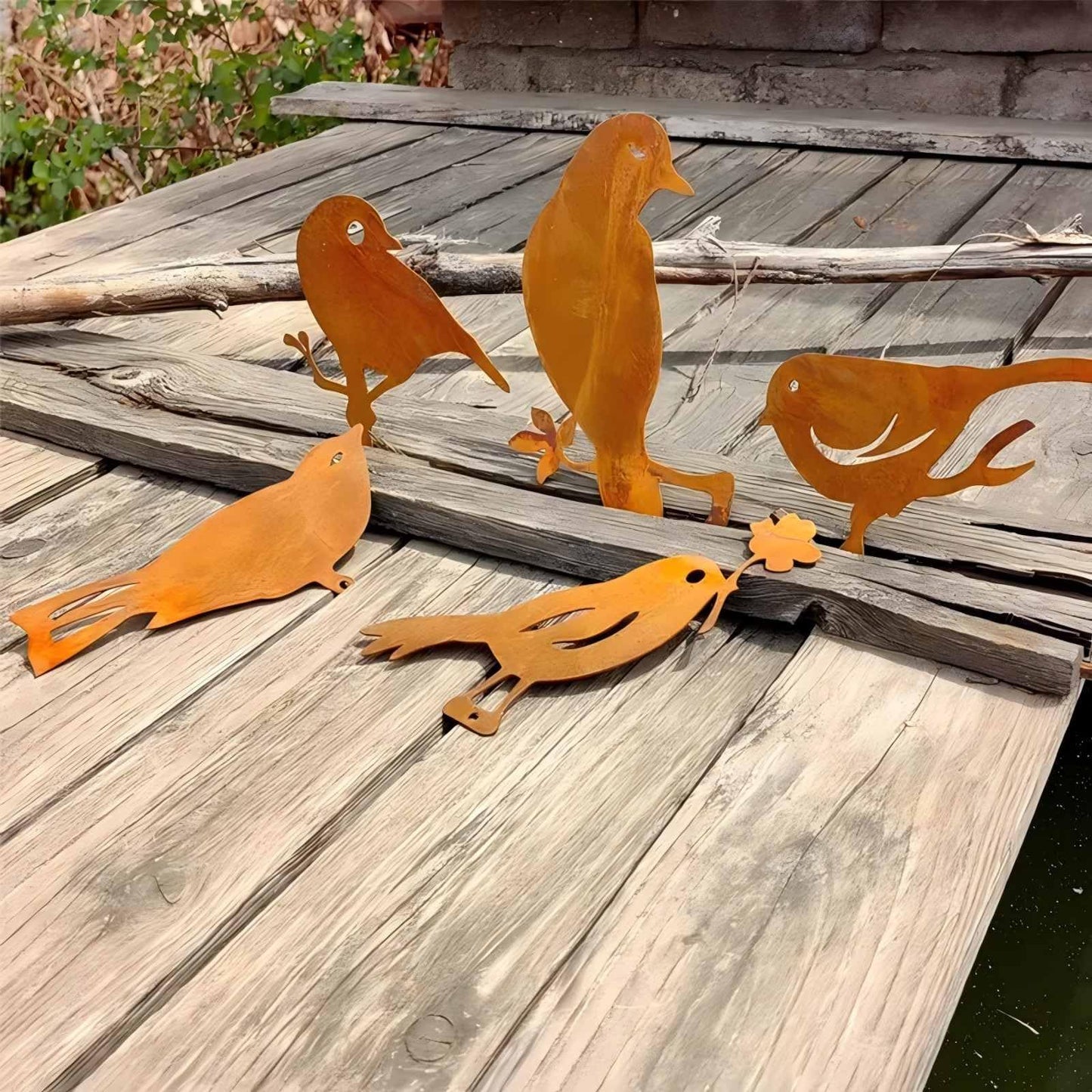 JDHTMTCBGX 5PCS Rusty Metal Bird Garden Decor, Spring Yard Art Decorations for Outdoor Fence, Lawn & Patio – Unique Outdoor Ornaments