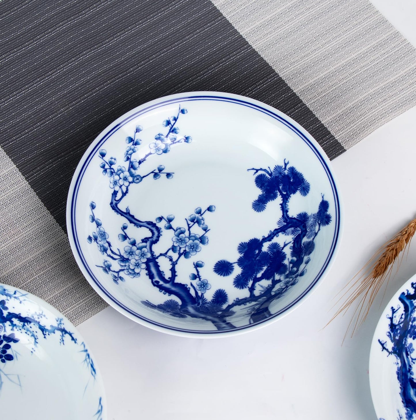 KAMMAK Decorative Plates for Display, White and Blue Ceramic Plate Decor with Stand, Handmade Art Porcelain Ornament for Table, Living Room, Kitchen, Office, Perfect 8in Chinese Style Dish Gift(954N)