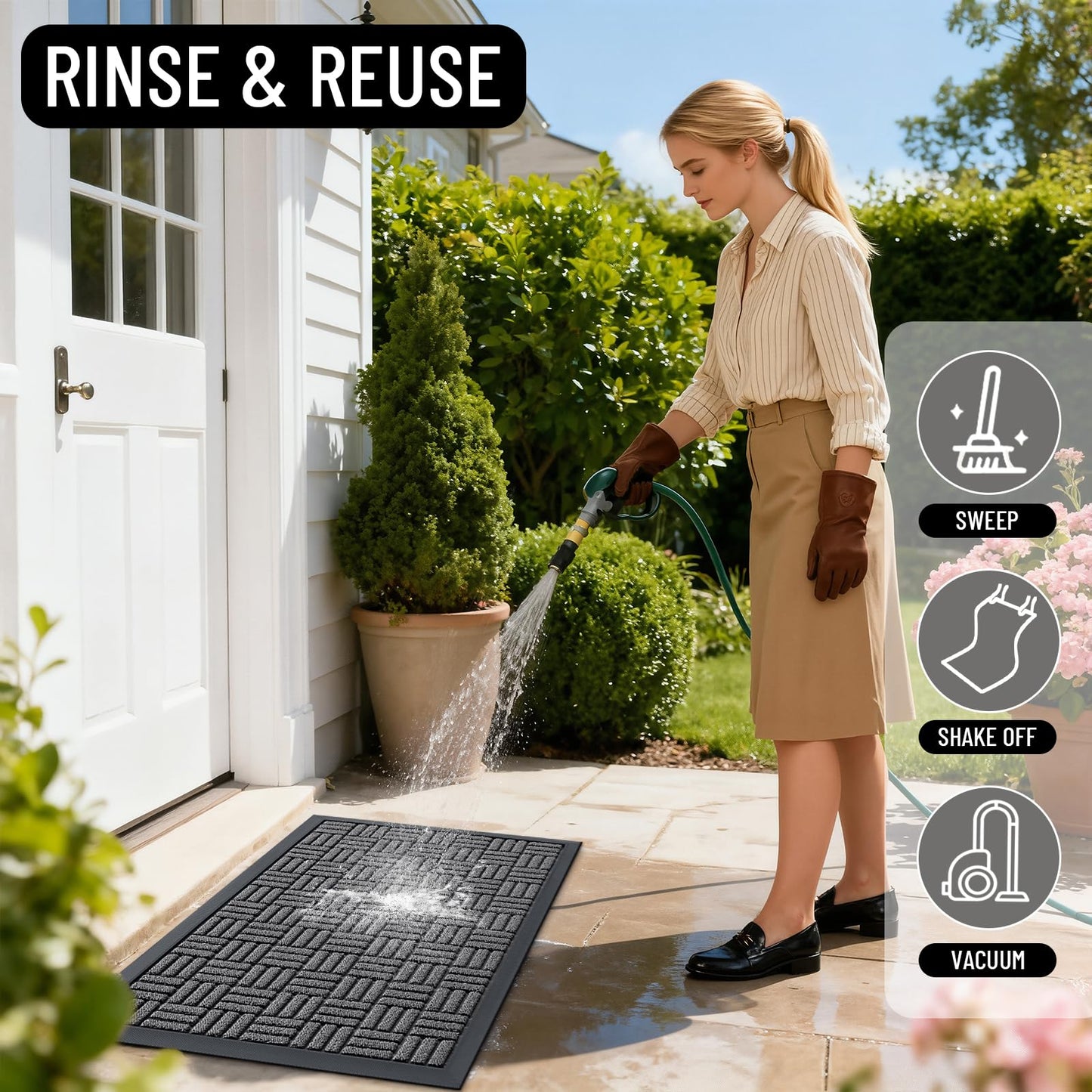 OLANLY Front Door Mat Outside Entrance 29.5x17, Absorbent, Heavy Duty Sturdy Natural Rubber Doormat Indoor Outdoor, Stain and Fade Resistant, Non-Slip Backing Low Profile Floor Mat for Entryway, Grey