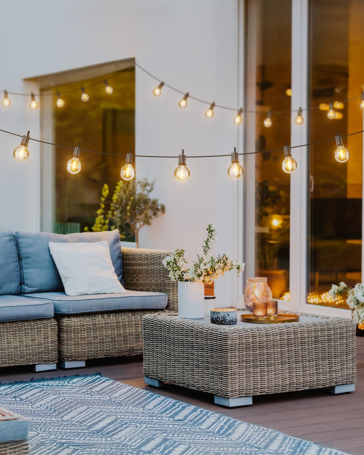 Brightown Outdoor String Lights 29 Feet G40 LED Patio Lights, Plug-in, 13 Plastic Edison Bulbs(1 Spare), Waterproof Connectable Hanging Light for Backyard Porch Balcony Party Decor, E12 Base, Black