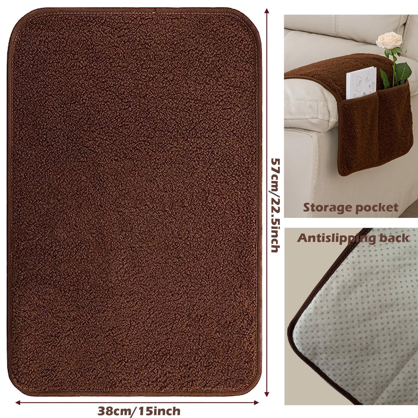 NNSMUN Armrest Cover, Recliner Chair Protector, Furniture Protector Slip, Side Storage Pocket, Stretch Armchair Couch Arm Rest Cover for Recliner, Chair, Sofa (Coffee,1 Seater(3pcs))