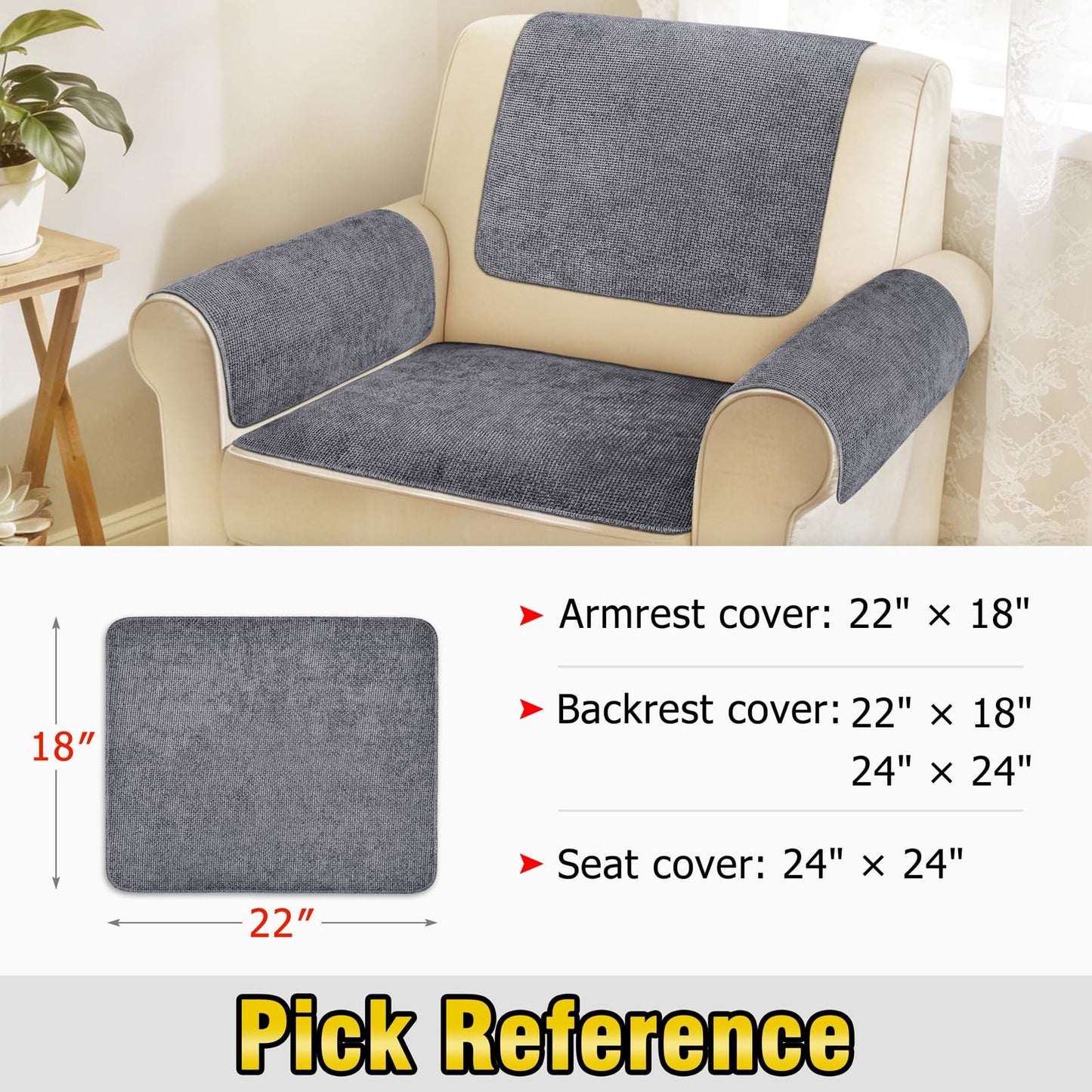 Madelegano Couch Arm Covers, Sofa Arm Covers, Waterproof Armrest Cover for Sofa, Loveseat, Armchair, Anti-Slip Recliner Arm Cover, Headrest Cover, Arm Chair Covers Set of 2 (Dark Gray, 22"×18")