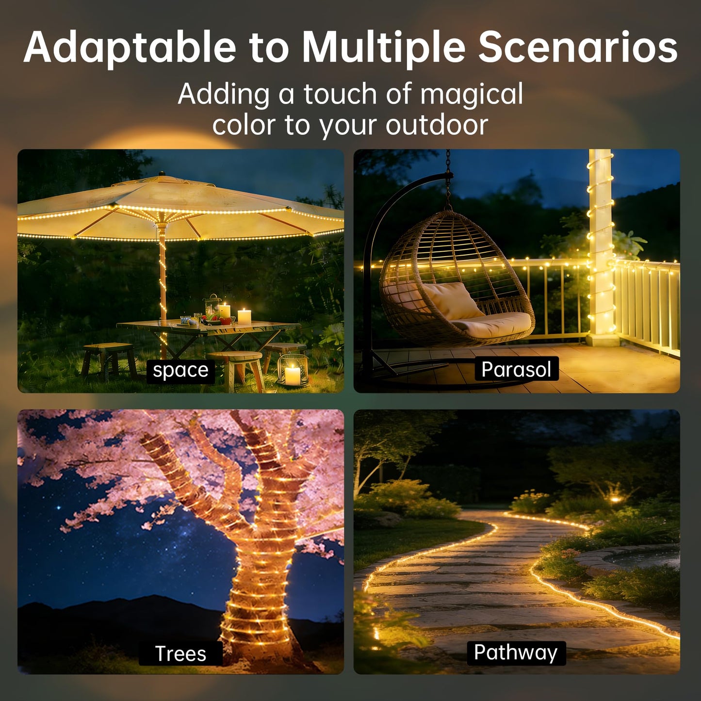 BANBANJO Solar Rope Lights for outside, 66ft 200 LED Solar string Lights with 8 Modes, Waterproof Solar Outdoor Light for Patio Garden Party Tree Porch Pool Fence Outdoor Holiday Xmas Decor-Warm White