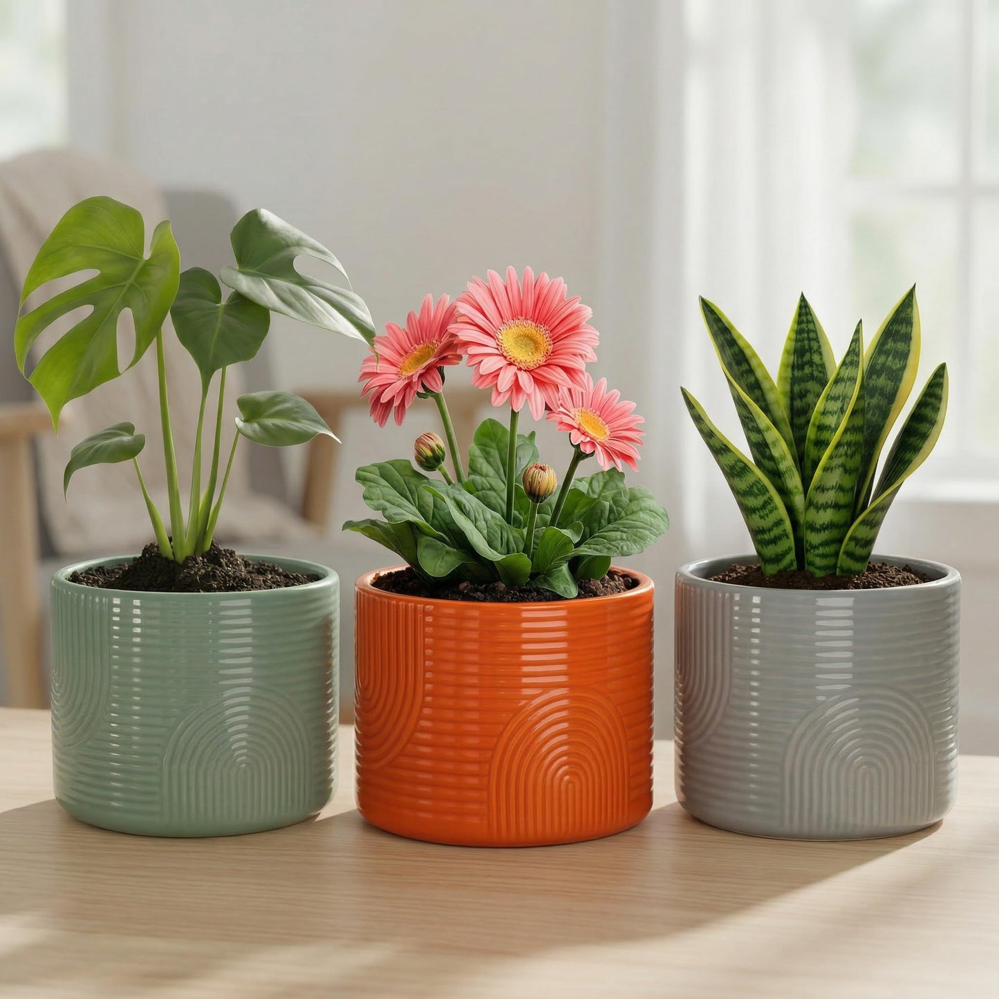 ÈMJÉ LUXE 6 Inch Ceramic Plant Pot – Decorative Indoor Planter (No Drainage Hole) for Succulents, Herbs & Houseplants – Modern Tabletop Desk Planter – Stone Gray