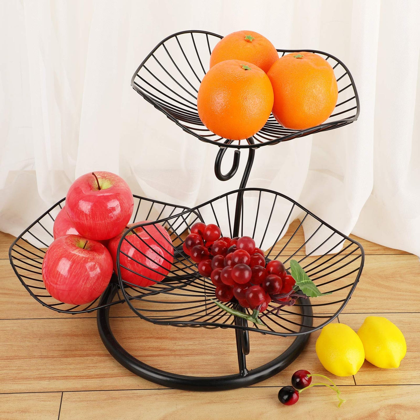 OwnMy 3-Tier Fruit Basket Stand Decorative Iron Fruit Bowl, Metal Wire Fruit Holder Storage Trays Table Countertop Holder for Vegetables Bread Snack, Modern Lotus Fruit Bowls for Kitchen Counter Table