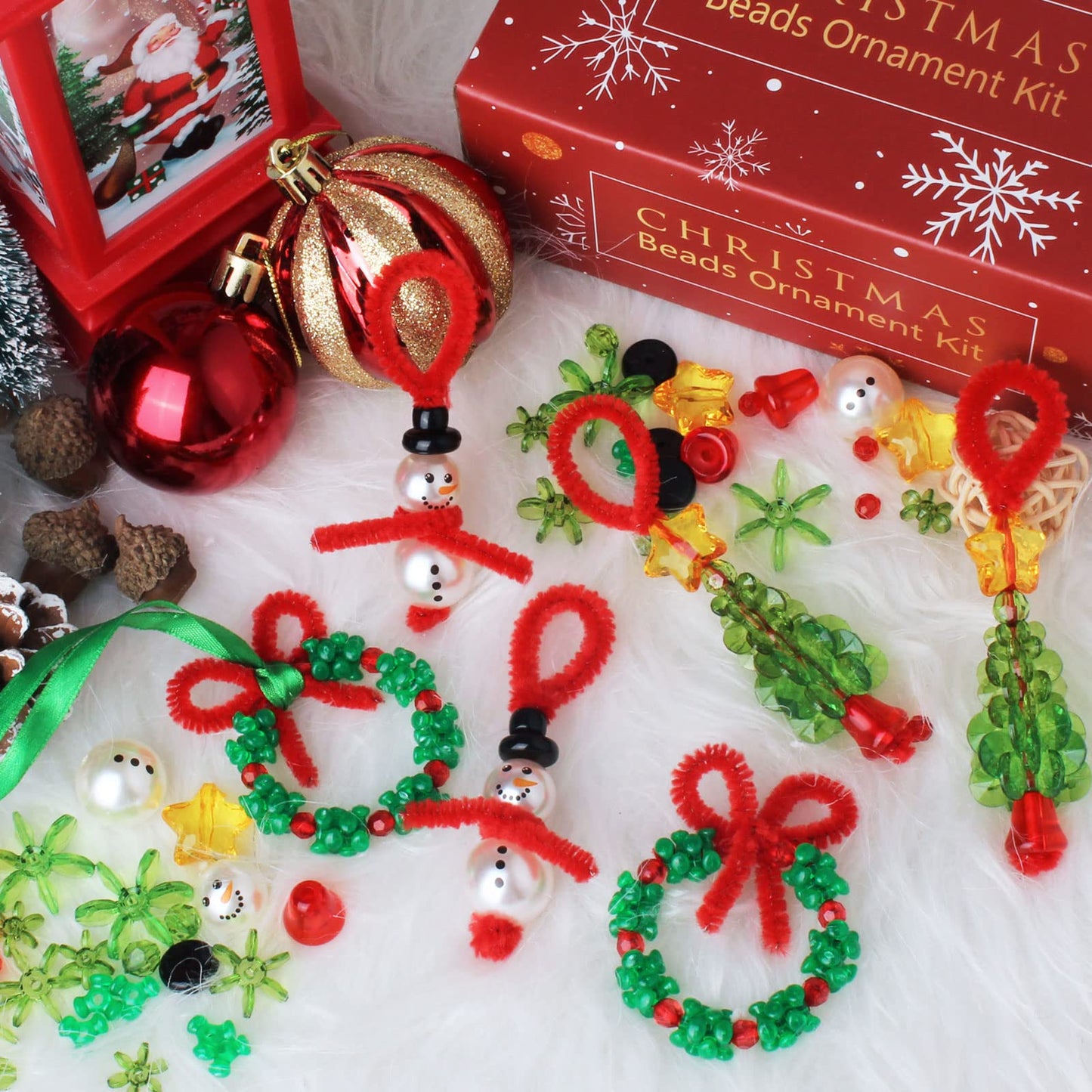 GYGOT Christmas Crafts,36 Sets Beaded Ornament Kit-Including 12 PCS Snowman/12 PCS Christmas Tree/12 PCS Wreath,Xmas Party Holiday Craft Tree Decorations (Assembly Needed)