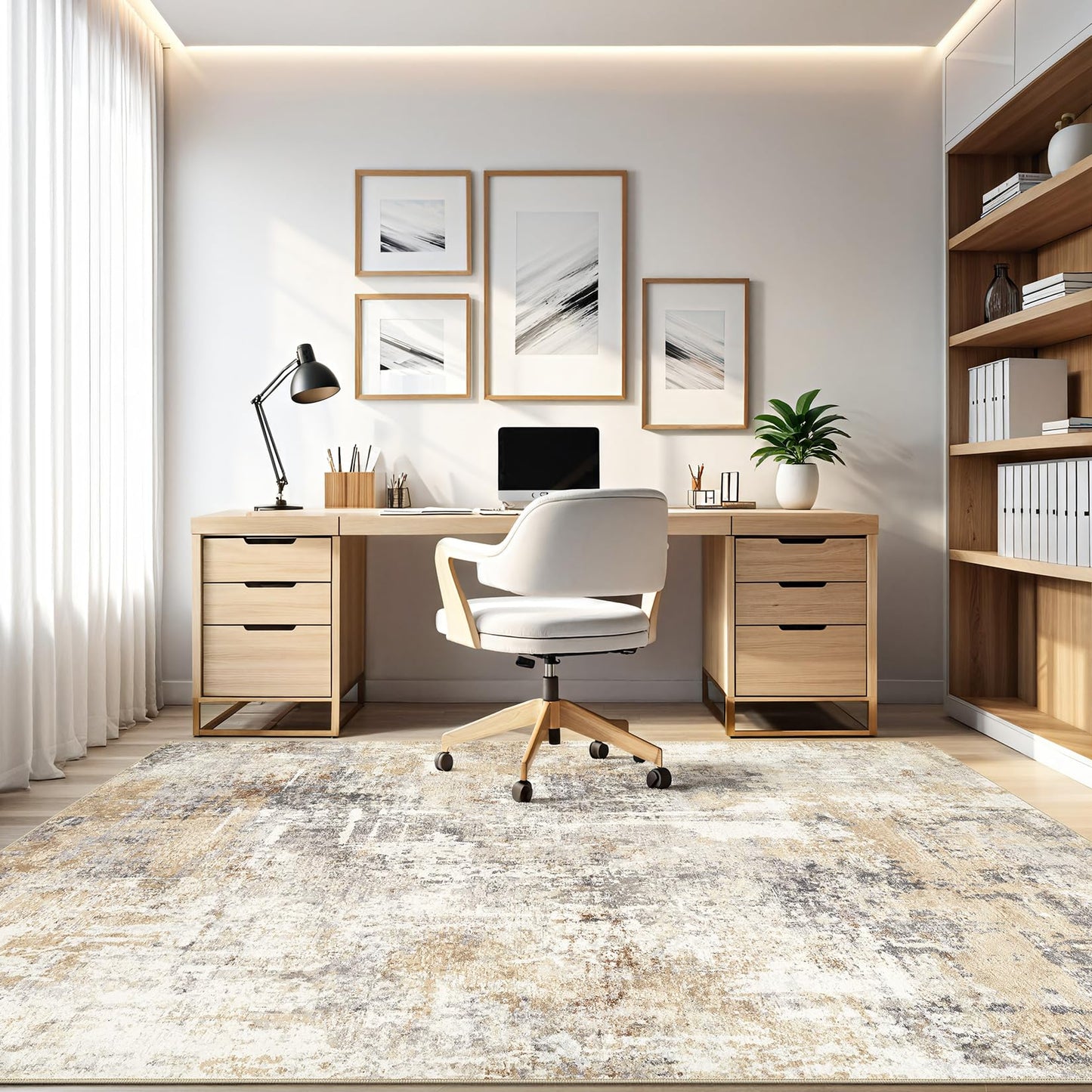 Area Rug Living Room Rugs: 5x7 Washable Large Abstract Modern Soft Stain Resistant Indoor Floor Non Slip Accent Carpet for Bedroom Nursery Playroom Dining Room Office Dorm Home House- Gray Gold