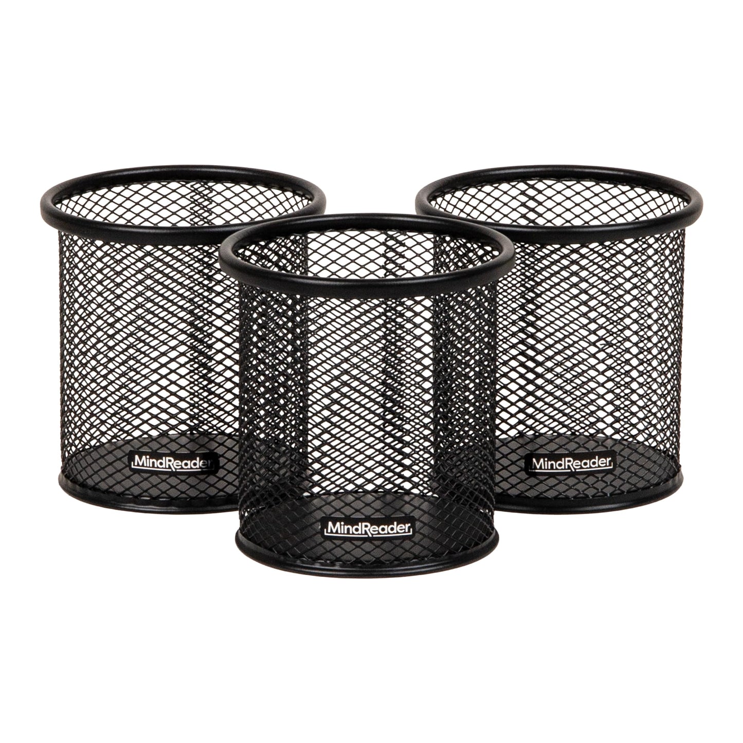 Mind Reader Pen and Accessories Holder, Desktop Organizer, Office, Metal Mesh, 3.5"L x 3.5"W x 3.75"H, Set of 3, Black