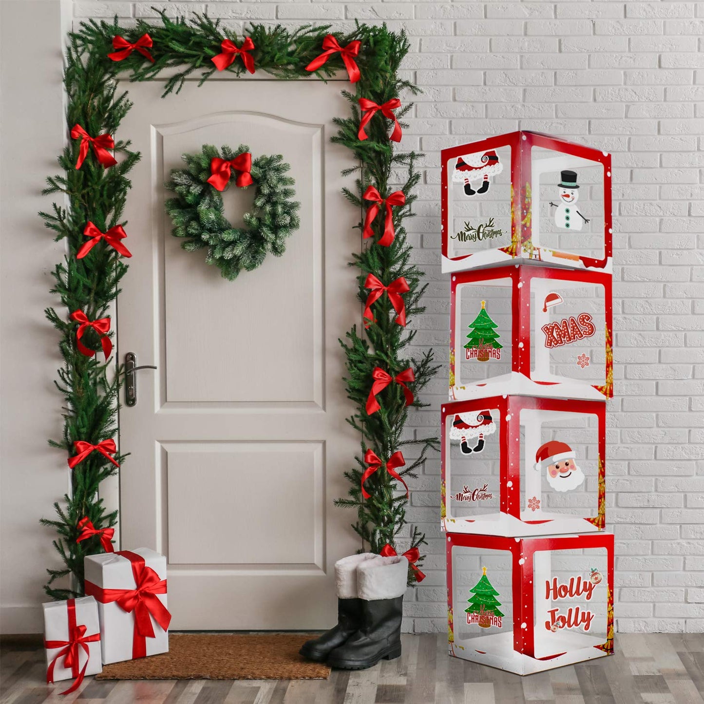 LINGTEER 4Pcs Merry Christmas Balloon Boxes Party Decorations - Perfect for Christmas New Year Holiday Fun Quick Party Decorations Gift Sign.