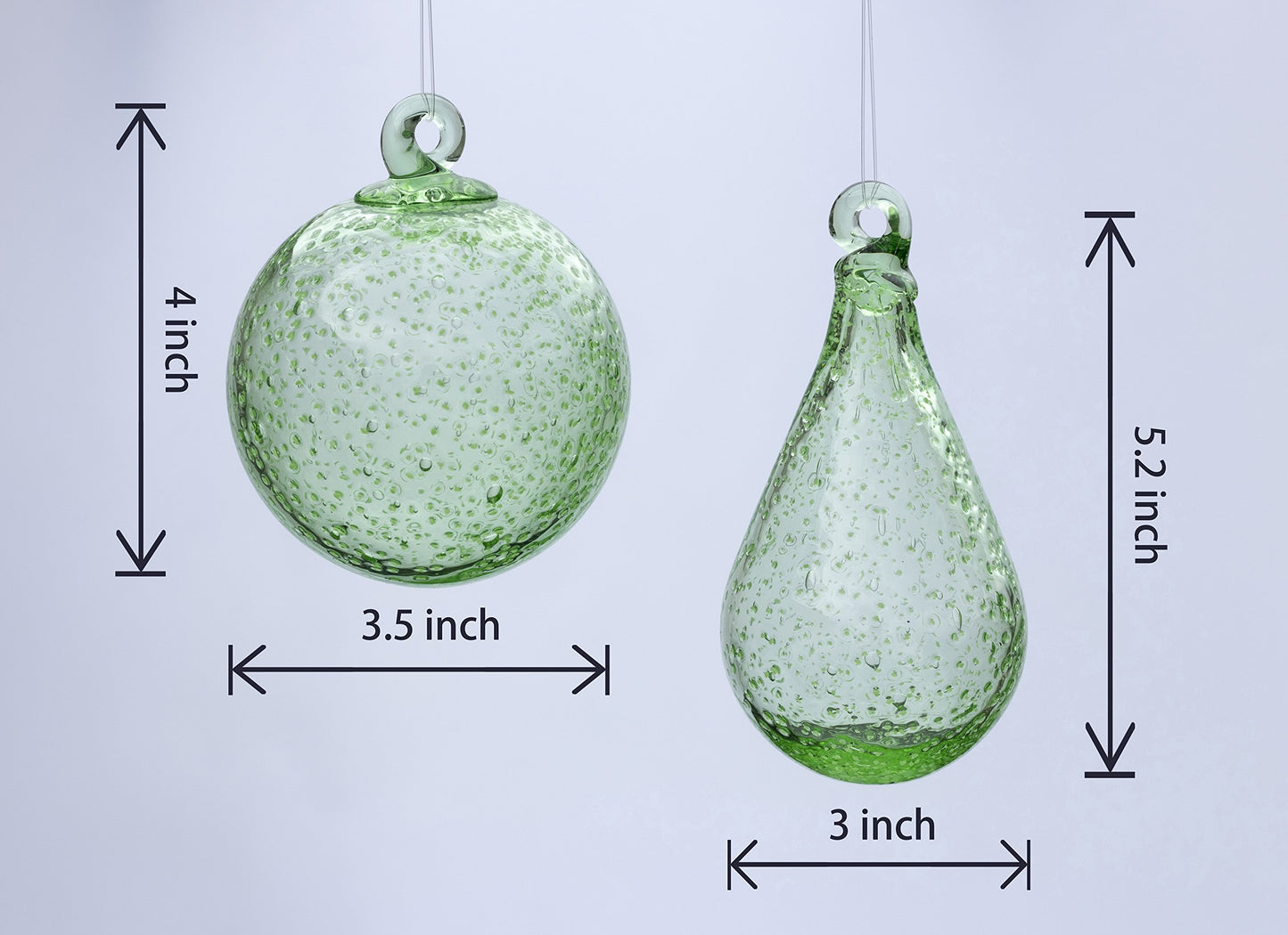 Artisan Crafts and Design Glow in The Dark Hand-Blown Round and Teardrop Glass Ornaments Indoor and Outdoor Garden Decor (Set of 2)