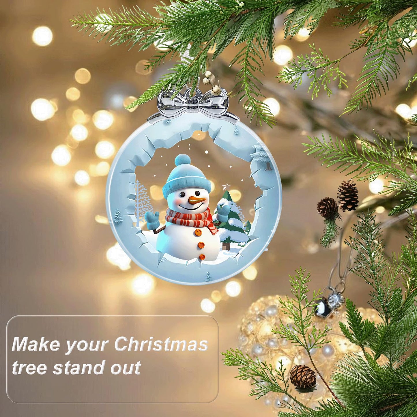 Snowman Ornaments for Christmas Tree Crystal Glass, Snowman Christmas Ornaments Xmas Decorations, Holiday Keepsake Present Exchange Ideas