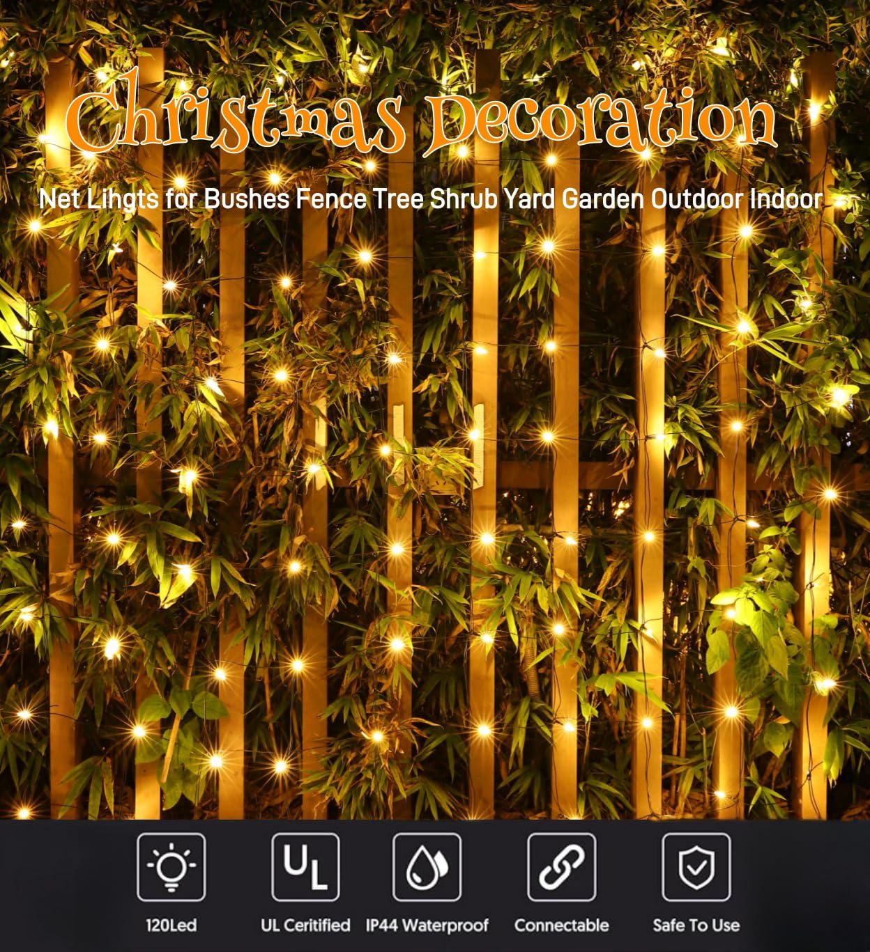Meteds LED Christmas Net Lights Outdoor,120 LED 6ftx4ft Connectable Waterptoof Christmas Lights for Bushes Fence Tree Shrub Yard Garden Outdoor Christmas Decorations(Warm White)