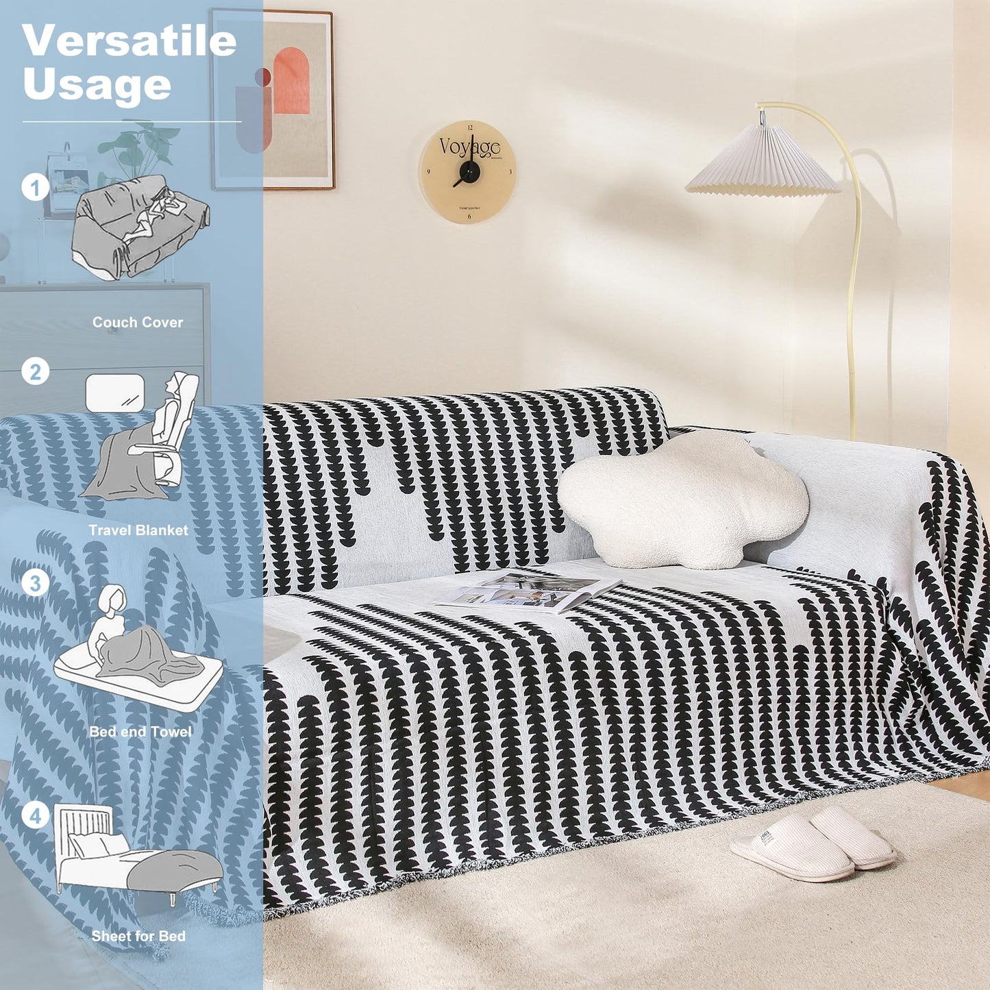 COHOLYTY Boho Couch Cover, Sofa Cover, Sofa Covers for 2 Cushion Couch, Washable Sectional Couch Covers for Dogs Pet Furniture Protector Couch Cover Blanket for Living Room (2# White, 71" x 118")