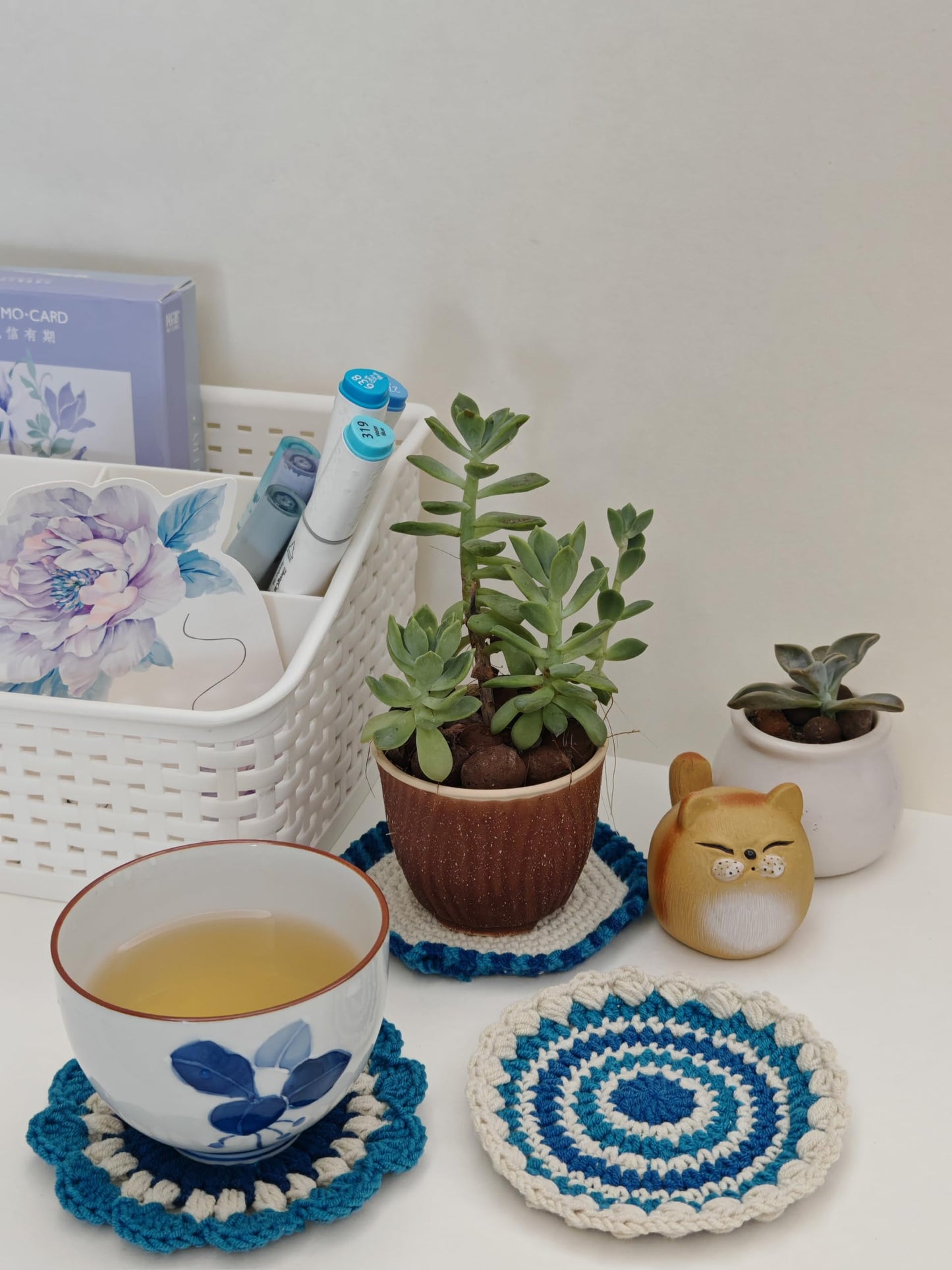 Handmade Crocheted Pure Cotton Coasters, 6-piece Set of Coasters, for Desktop Protection, Home Decoration, Suitable for Weddings, Housewarming, Birthdays