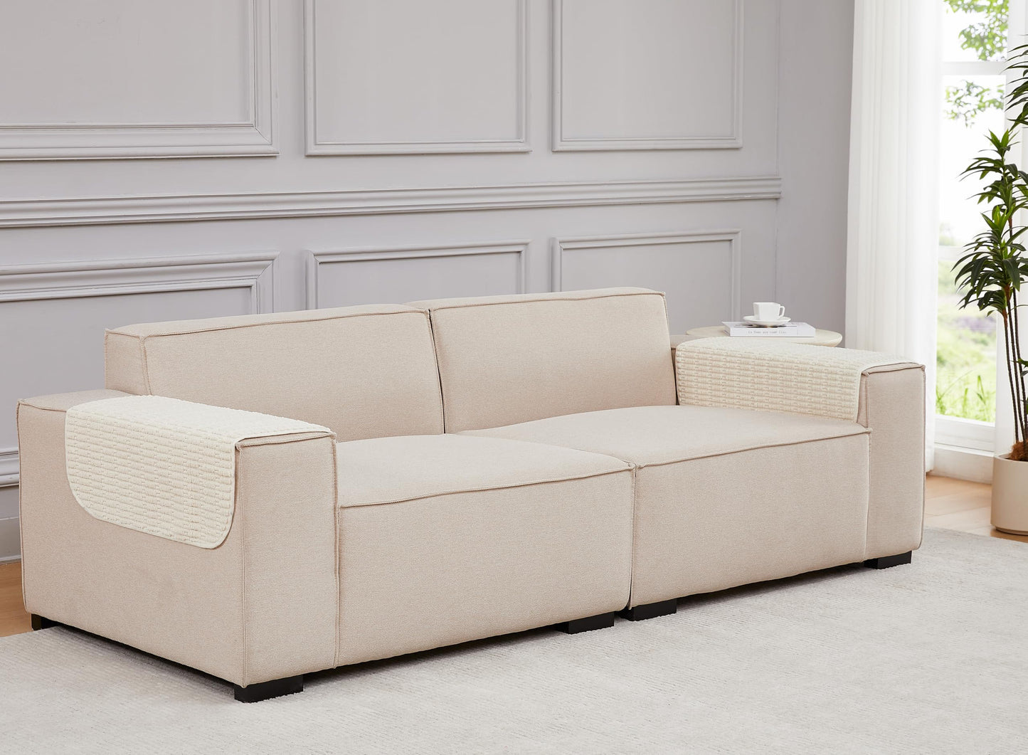 Meider Sofa Arm Covers Couch Arm Covers, 2pcs Chair Armrest Cover Non-Slip Armchair Slipcovers for Sofa Couch (Cream White, 22x26 inch)
