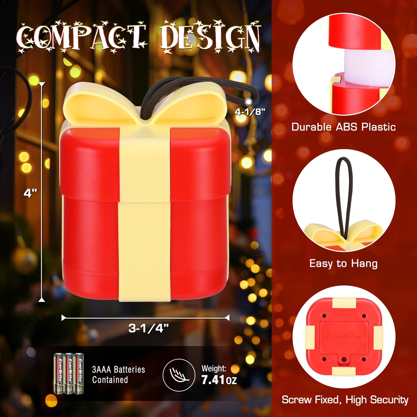 EverBrite Gift Box Lantern 3 Pack, 5 Light Modes Holiday Decoration Presents for Women and Men, AAA Batteries Contained Easter Gift, Fun Night Light Gifts for Kids Indoor & Outdoor