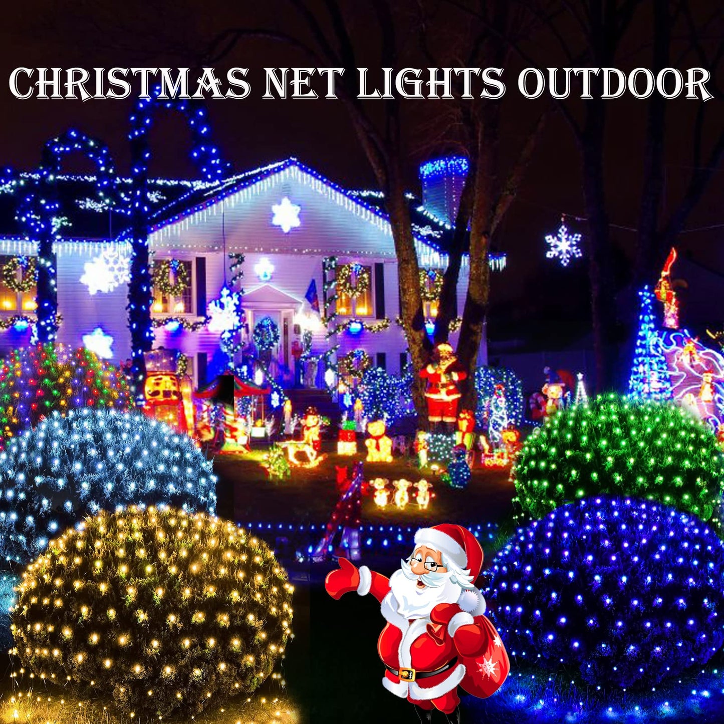 LitHome 14.8FT x 5FT Christmas Net Lights Outdoor Mesh Lights, 300 LED Warm White Net Light 8 Modes Connectable, Waterproof Giant Christmas Mesh Light Green Wire for Bushes Garden Yard Party Decor