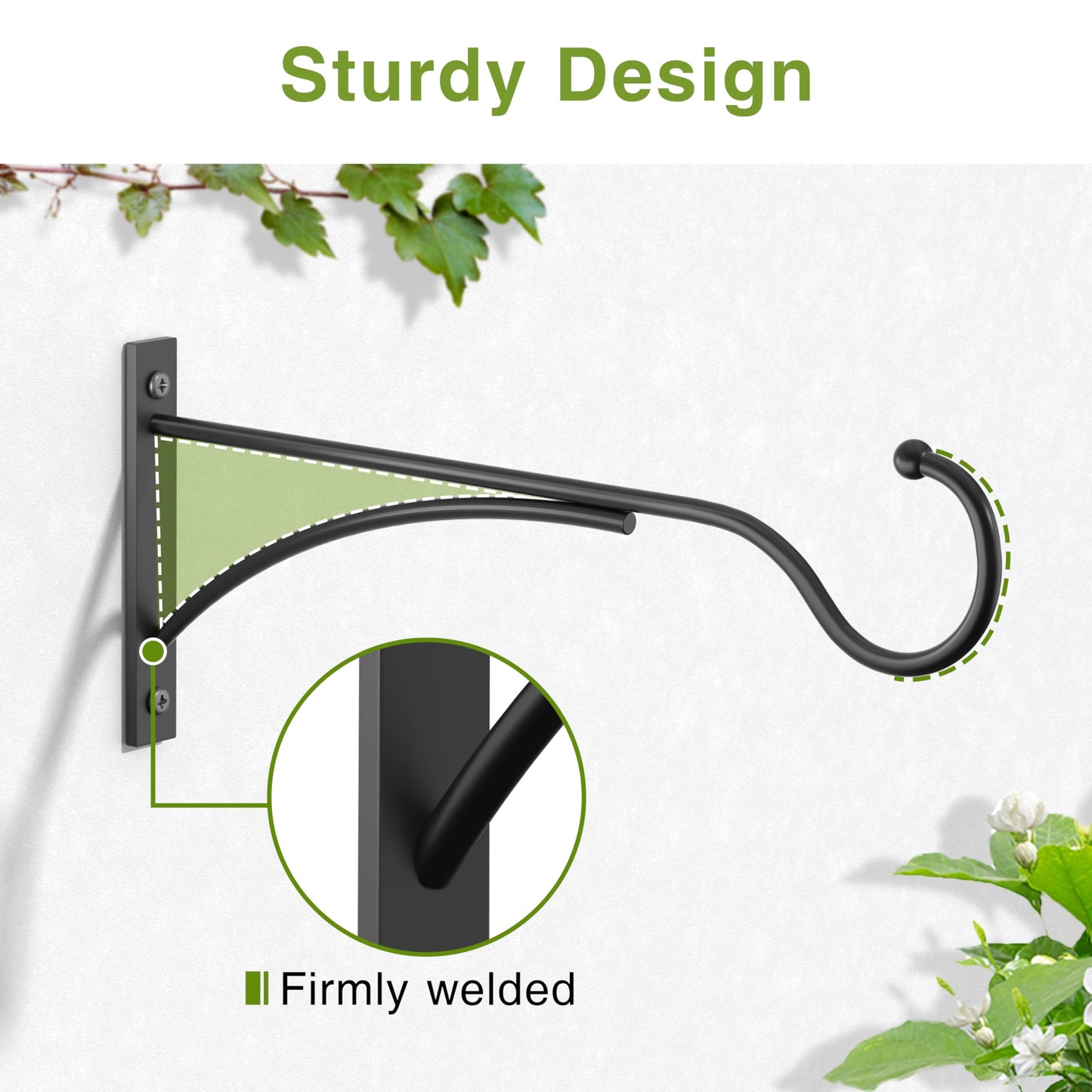 saffruff 11 Inch Heavy Duty Plant Hangers Outdoor, Metal Plant Brackets for Hanging Baskets, Plant Wall Hooks for Bird Feeders, Wind Chimes & Lanterns, Premium Metal Hooks Matte Black, 30lbs Capacity
