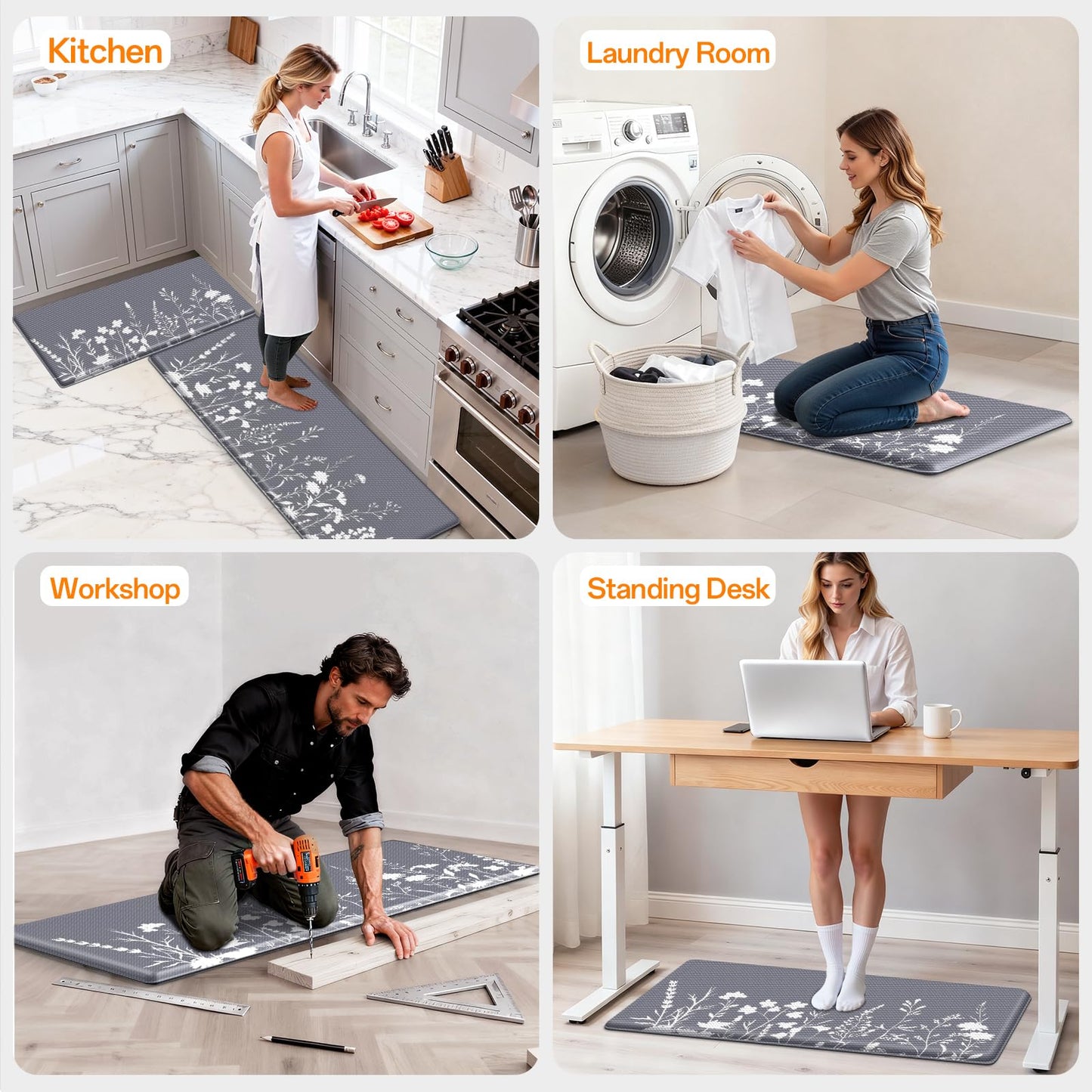 SofterCharm Kitchen Mats for Floor, Kitchen Rugs Sets of 2, Cushioned Anti Fatigue Mats for Kitchen Floor, Non-Slip Kitchen Decor, Water Resistant Kitchen Rug for Home, Kitchen, 17.3"x30"+17.3"x47"