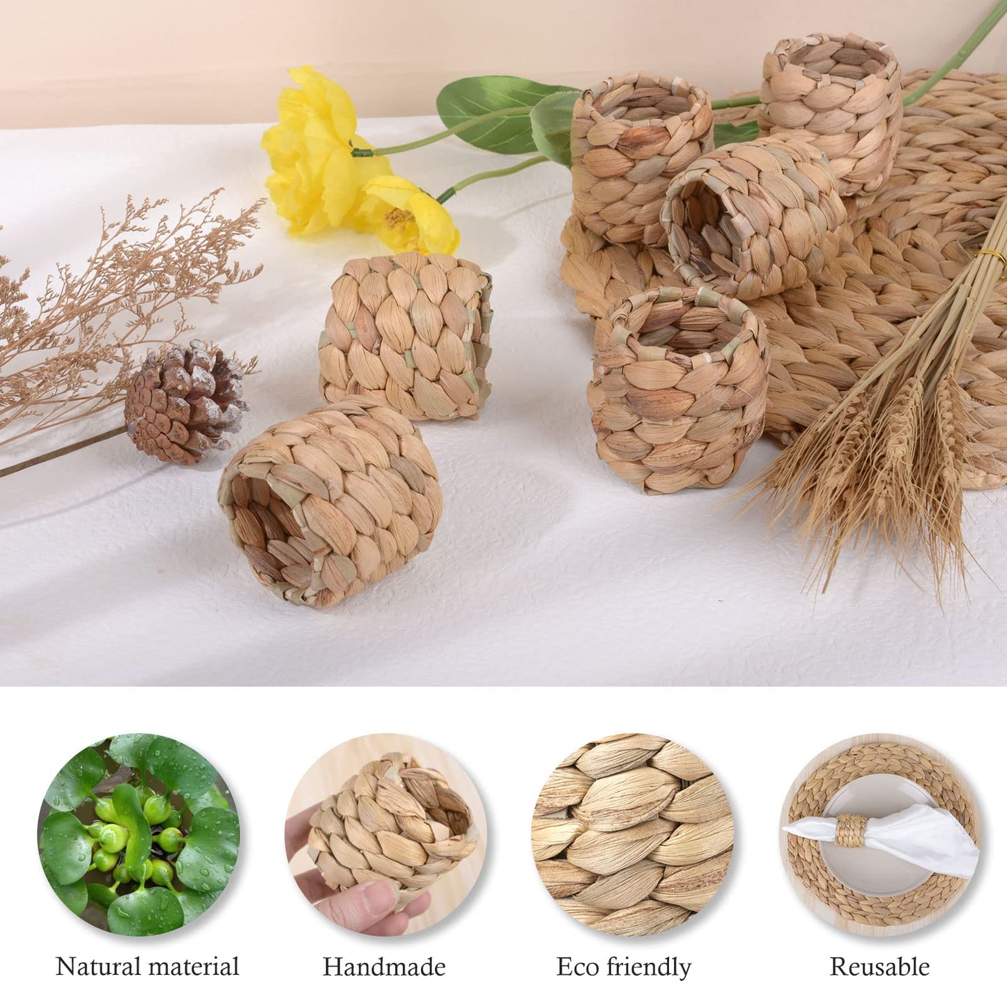 APTWOW Farmhouse Napkin Rings, Hand-Woven Napkin Rings for Table Decor, Fall Rustic Napkins Rings, Napkin Holder Buckles for Holiday Party, Easter, Birthday, Thanksgiving, Christmas