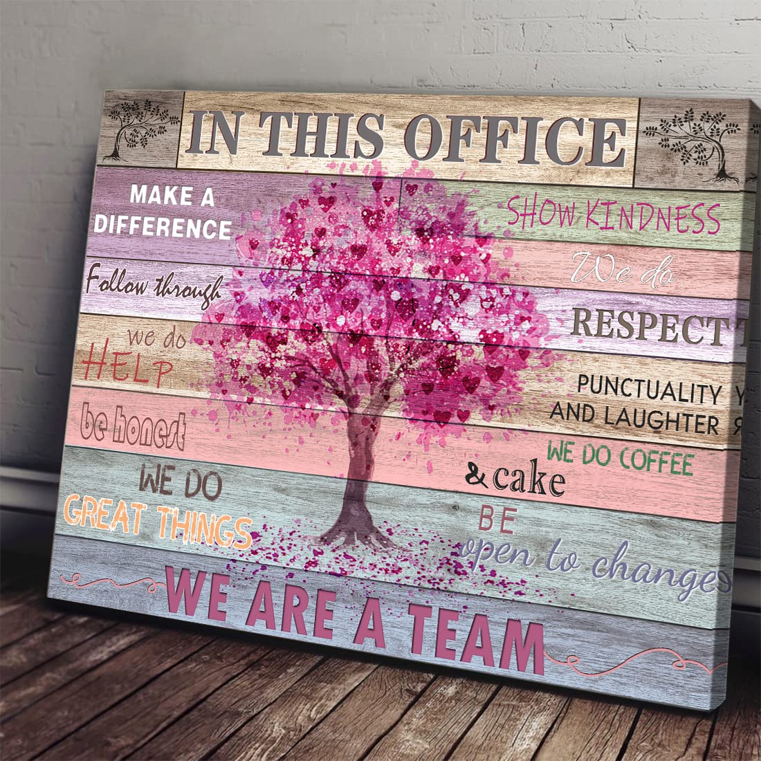 Pink Inspirational Wall Art for Office Women Motivational Quotes Phrases Poster Rustic Heart Tree Pictures Framed Wall Art Décor Contemporary Home Workspace Desk Decorations Gifts for Women 12x16inch