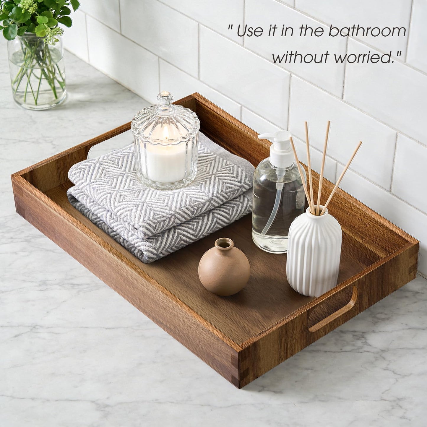 EdenDwell Acacia Serving Trays - 2 Pack, Acacia Wood Serving Platterss, Wood Serving Tray, Decorative Trays for Breakfast, Brunch, Dinner, Coffee Table, Party, Kitchen-M