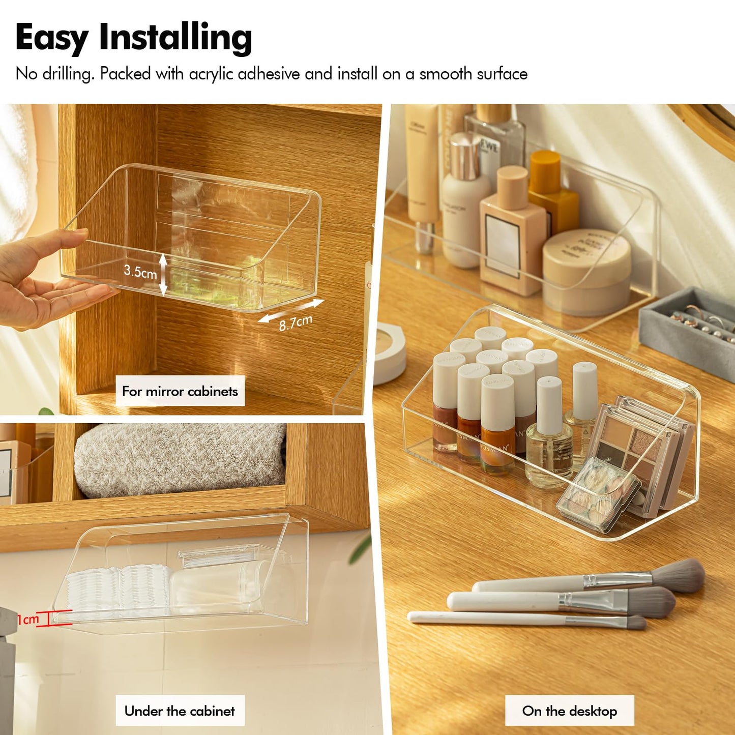 Poeland Medicine Cabinet Shelves Organizer, Wall Mounted Storage Organizer, Clear Storage Box for RV Bathroom, Bedroom, Personal Organizers (Transparent)