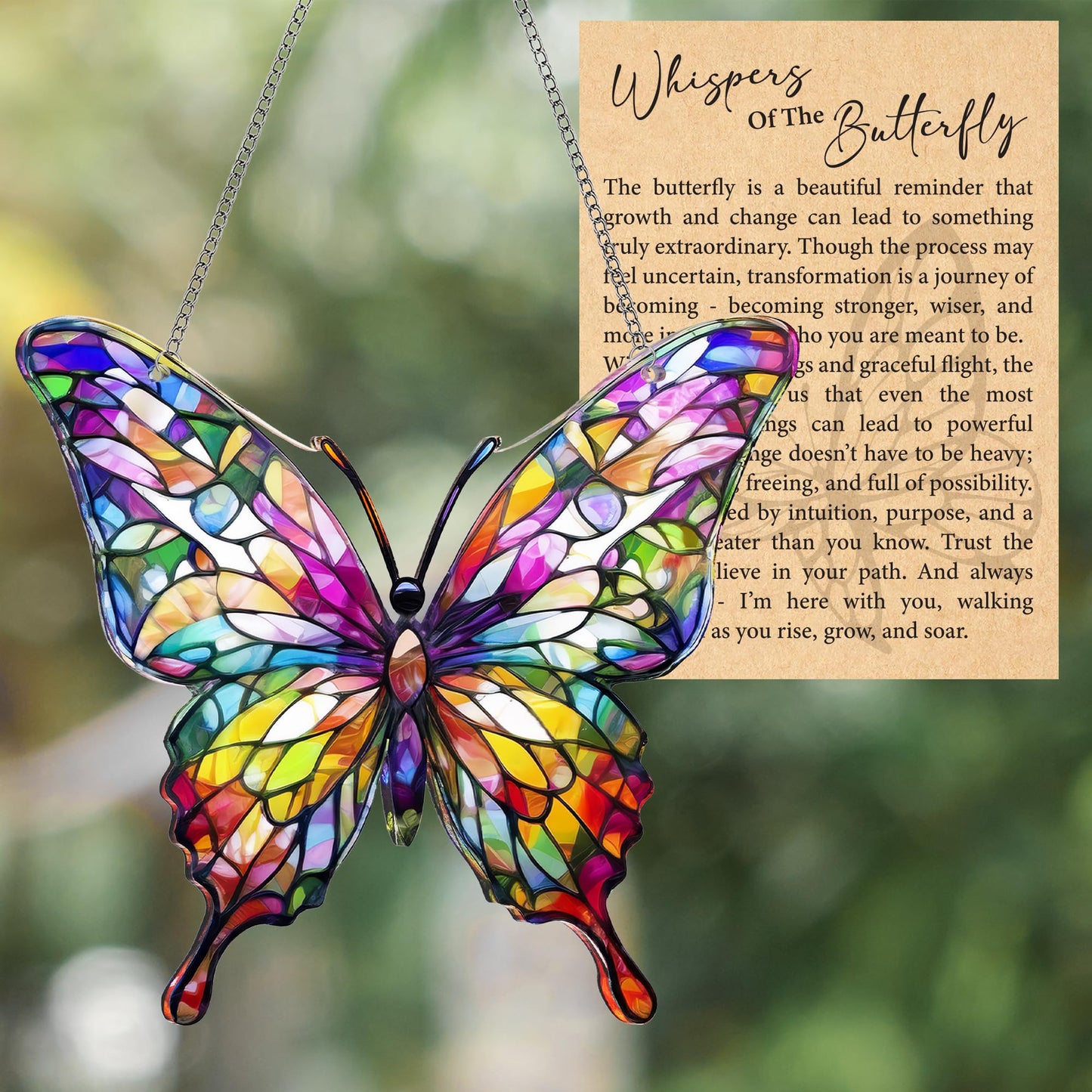 Butterfly Gifts for Women, Acrylic Butterfly Suncatcher Ornament Faux Stained Glass, Inspirational Gift for Women, Christmas Ornament Decorations 2025, Printed Suncatcher Effect Keepsake Acrylic