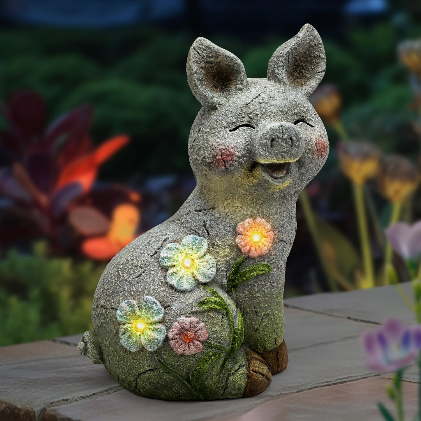 Leekung Solar Pig Statues Garden Decor,Outdoor Statue Sculpture with Led Lights,Solar Garden Decorations Pig Figurines for Patio,Balcony,Yard,Lawn,Unique Housewarming Birthday Gifts for Mom Women