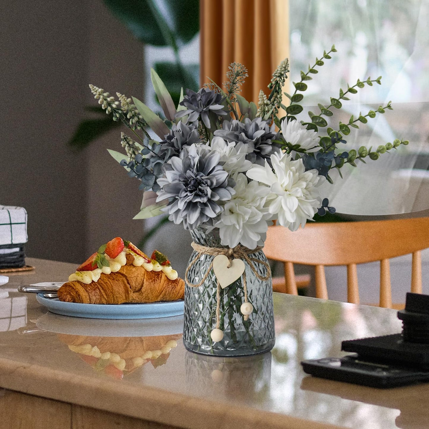 Leftover Fake Flowers in Vase,Faux Flowers in Vase,Table Centerpieces for Dining Room,Flower Centerpieces for Tables,Artificial Flowers,Kitchen Decor,Coffee Table Decor