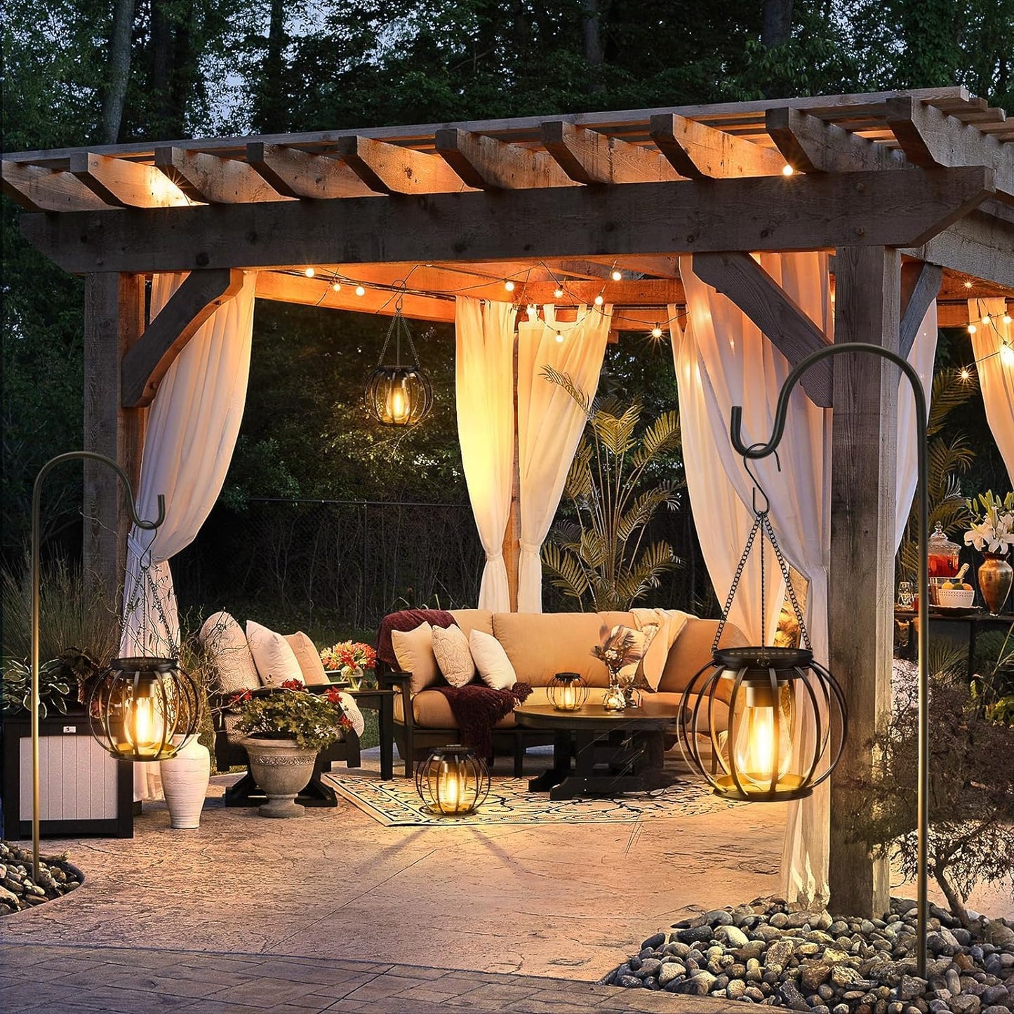 KOOPER Solar Lanterns Outdoor Waterproof, 4 Pack Upgraded Metal Hanging Solar Lights Outdoor Lanterns, Brighter Auto On/Off Outdoor Hanging Lantern for Yard Patio Pathway Porch Garden Decor