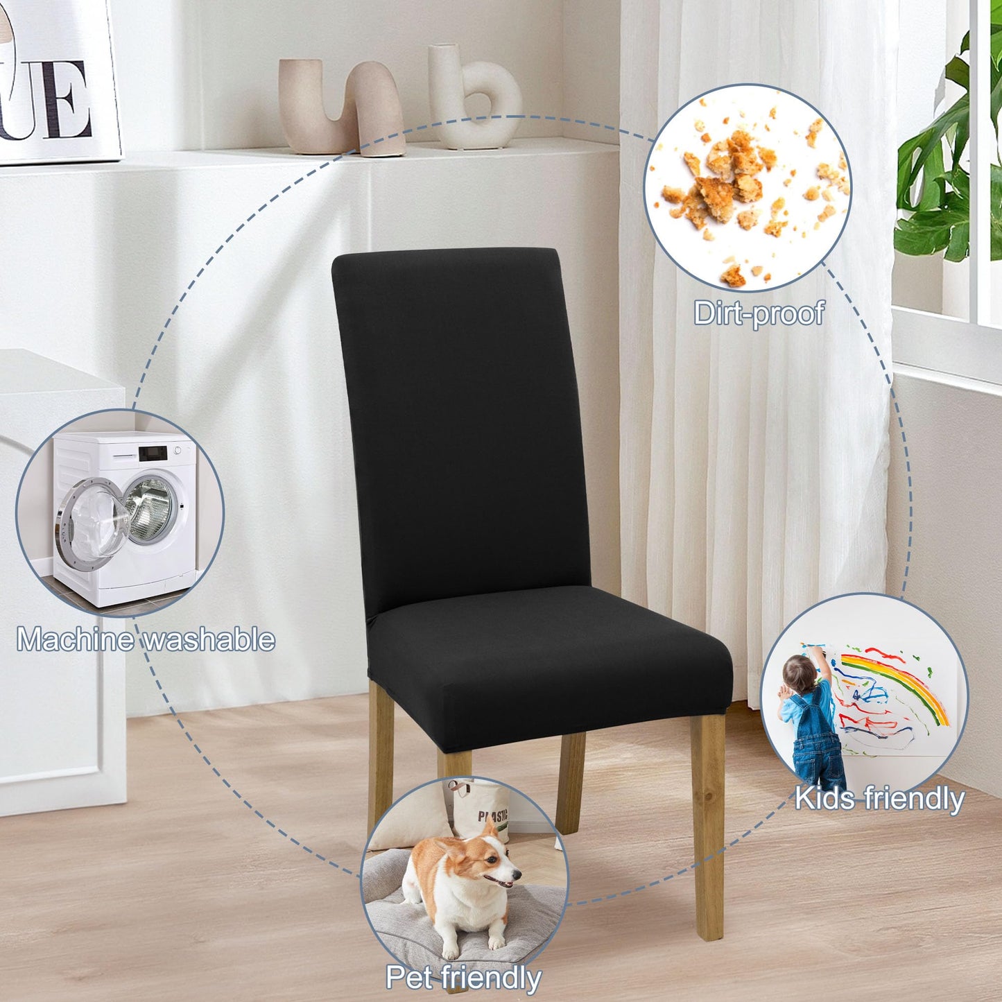 BIETYONE Chair Covers,Dining Room Chair Covers Set of 6,Stretch Kitchen Chair Cover,Washable Dining Chair Cover,Parsons Chair Slipcovers Protective,for Home,Restaurant,Banquet
