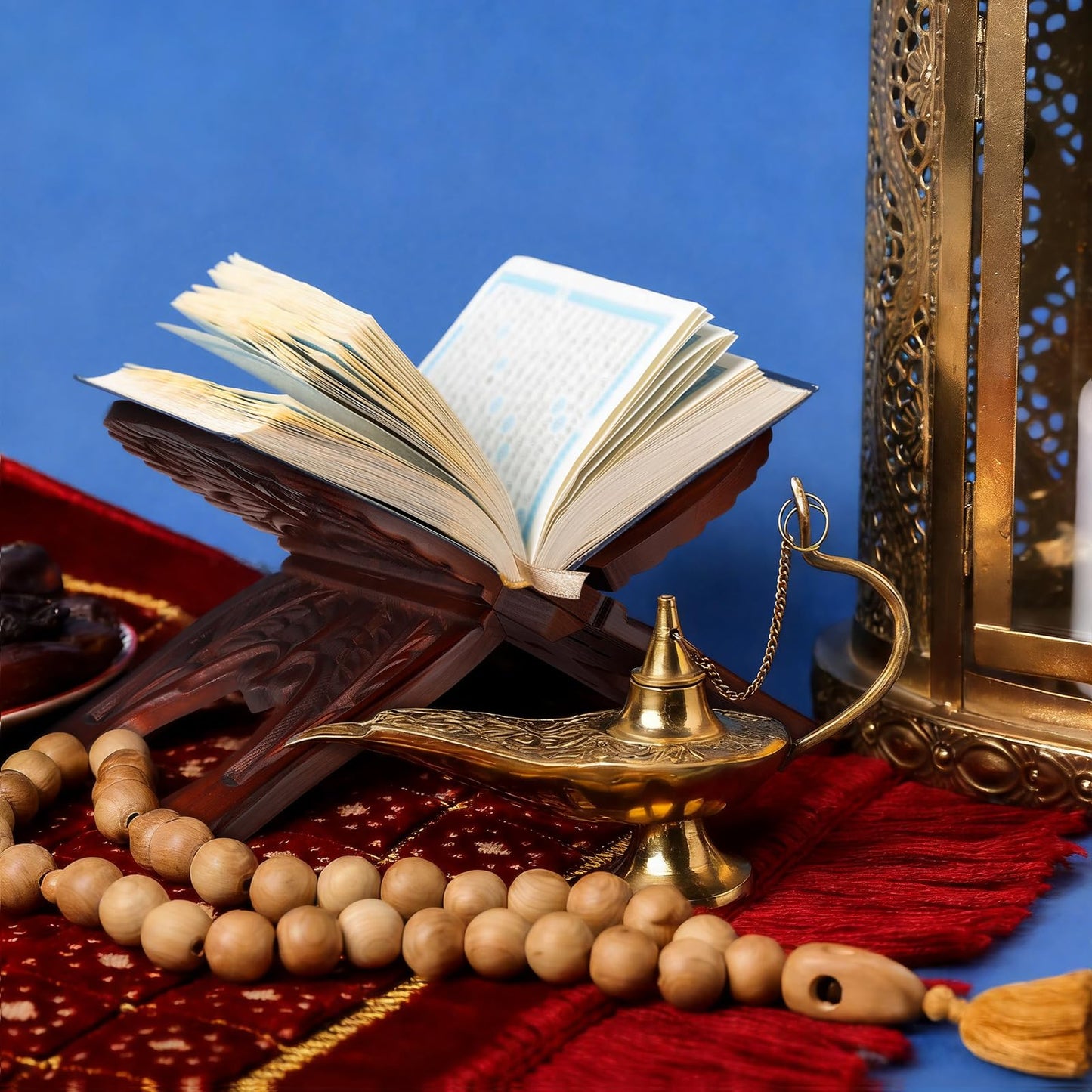 Cinnvoice Quran Holder Stand Bible Holder Stand 13.4 x 8.5 x 6.3 Inches Wood Ornate Carved Missal Book Display for Ramadan Rihal Rehal Quran Bible Gita Prayer Book Display