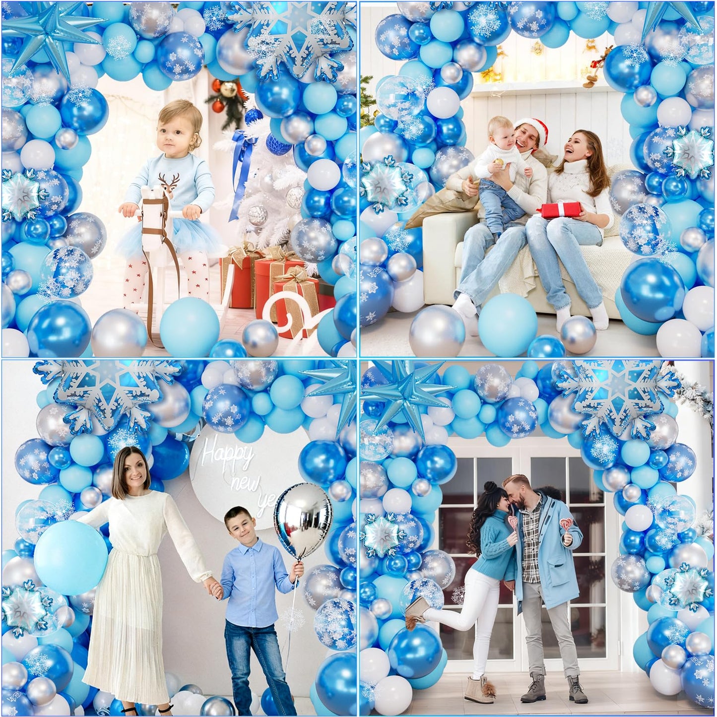 Frozen Balloon Arch Garland Kit,142 Pcs Snowflake Balloon Arch with Silver Blue Snowflake Balloons for Winter Wonderland Theme Baby Shower Snow Princess Birthday Party Decorations