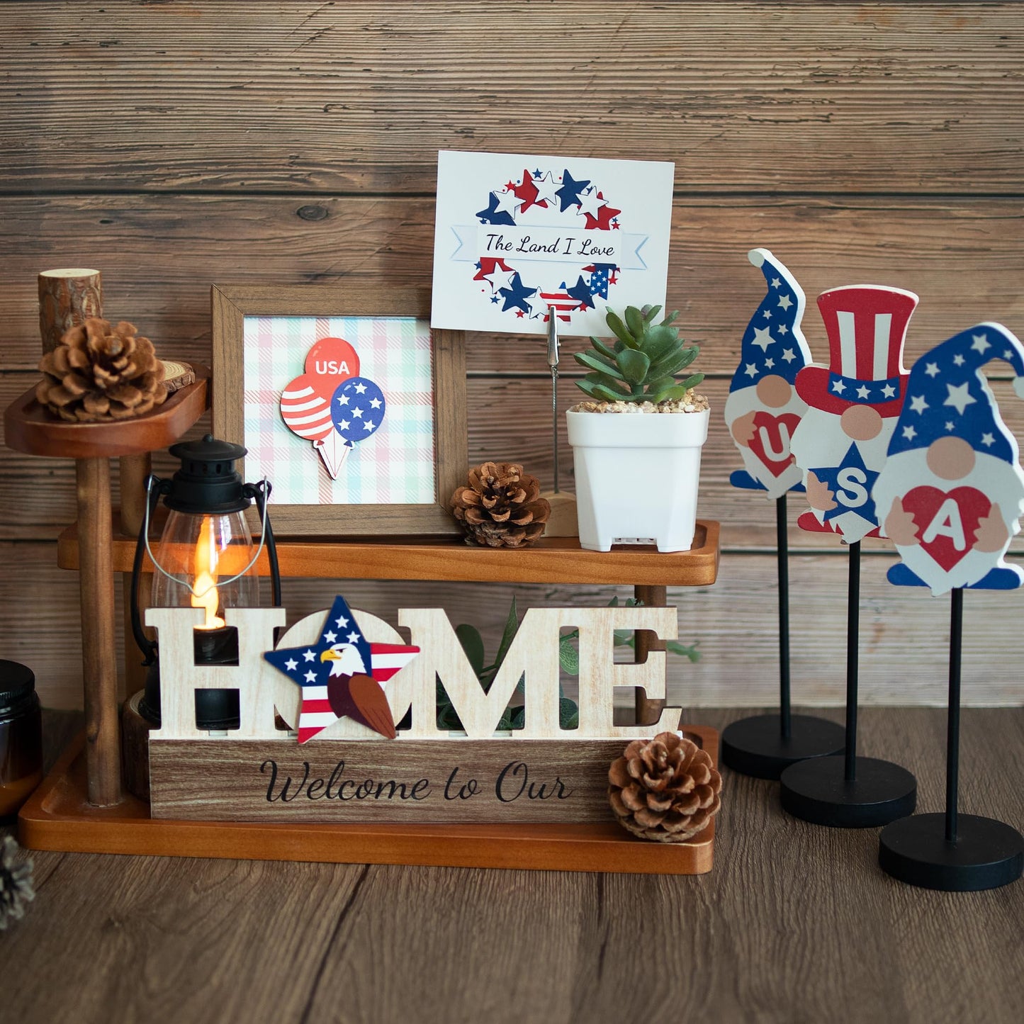 GAGILAND 48 Pcs Mother's Day Bee Day Tiered Tray Decor Summer Father's Day Interchangeable Seasonal Home Decor Wooden Signs 17 Themes Tiered Tray Decorations Set Year Round Holiday Decoration for Home