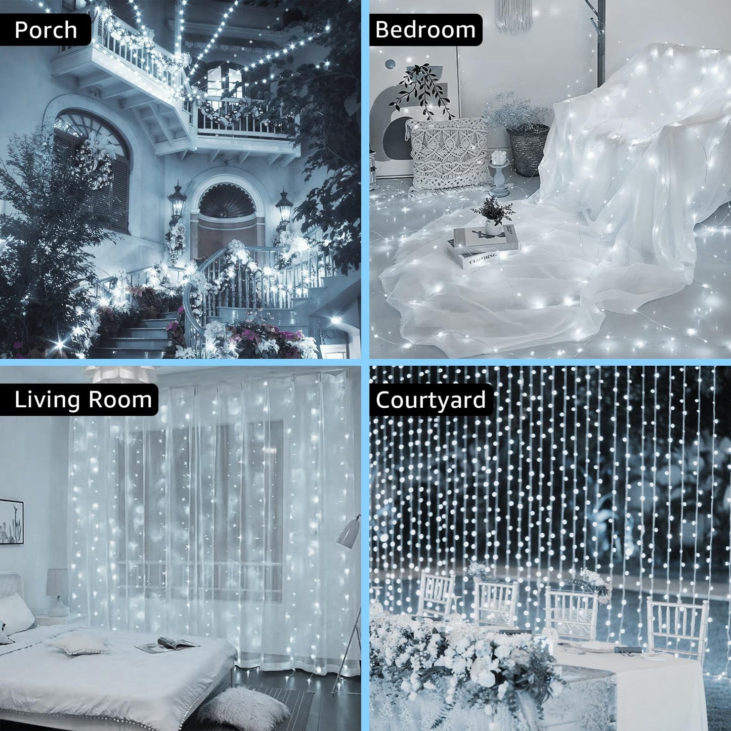 FUYO Window Curtain String Lights for Bedroom, 300 LED Fairy String Light 8 Lighting Modes Waterproof Lights for Christmas Bedroom Party Wedding Home Garden Wall Decorations (White)
